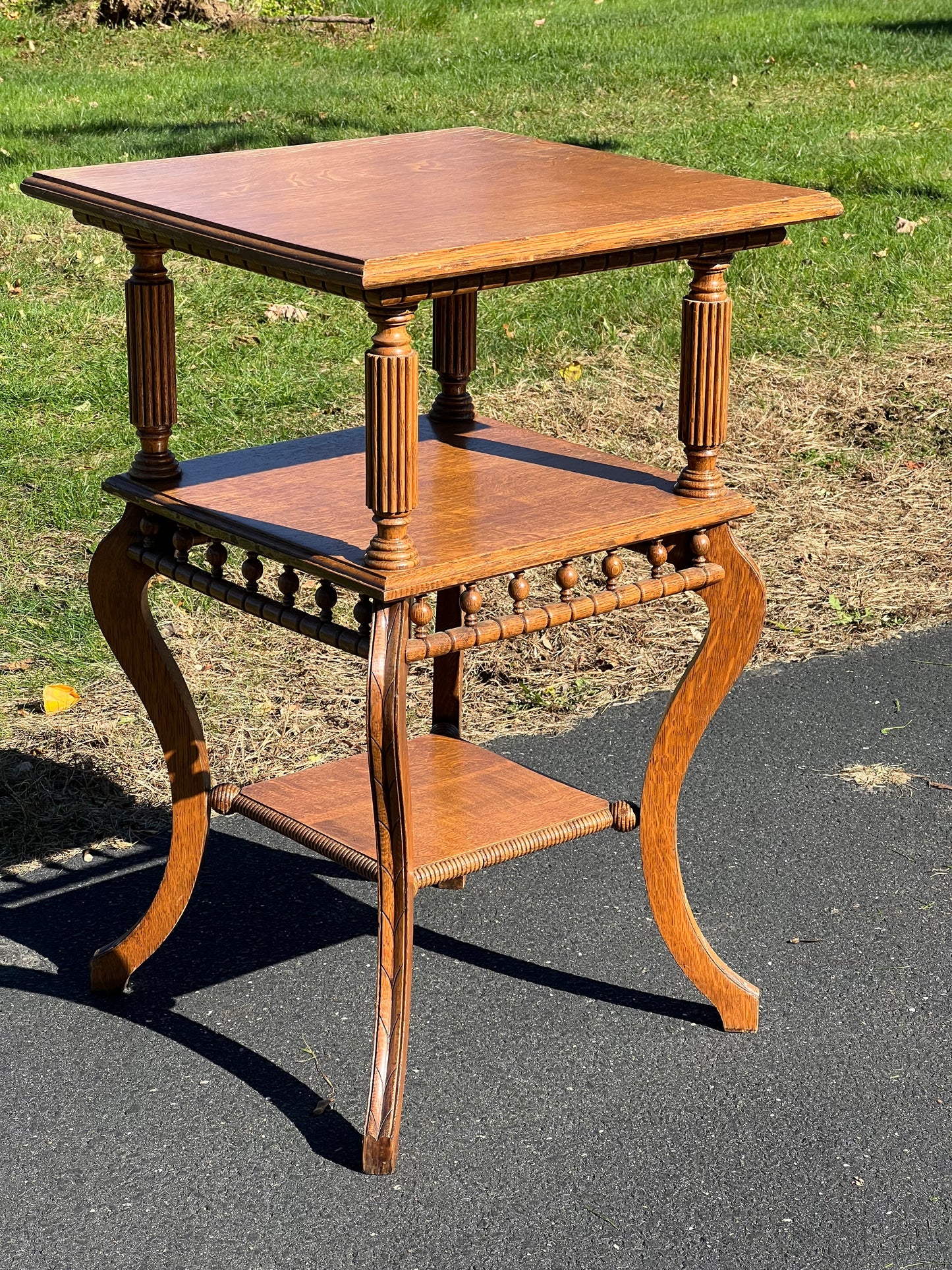 Antique Victorian Oak Three Tier Lamp Stand