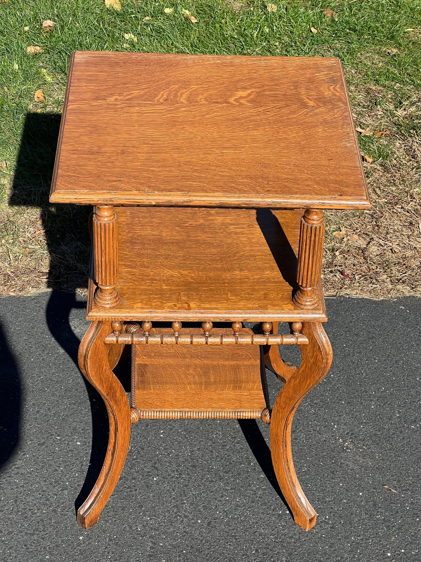 Antique Victorian Oak Three Tier Lamp Stand