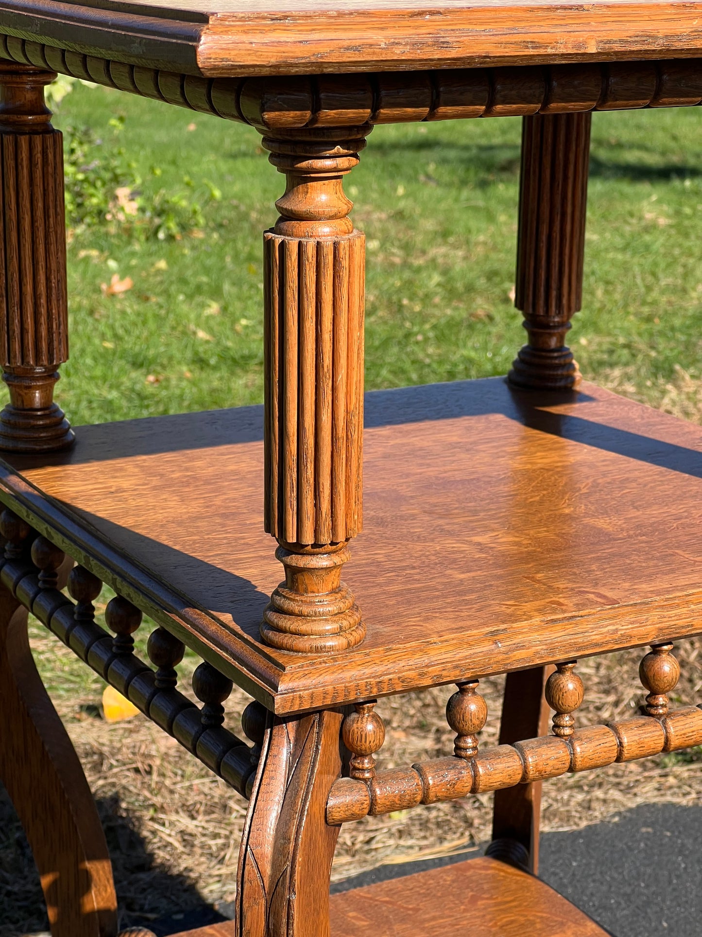 Antique Victorian Oak Three Tier Lamp Stand