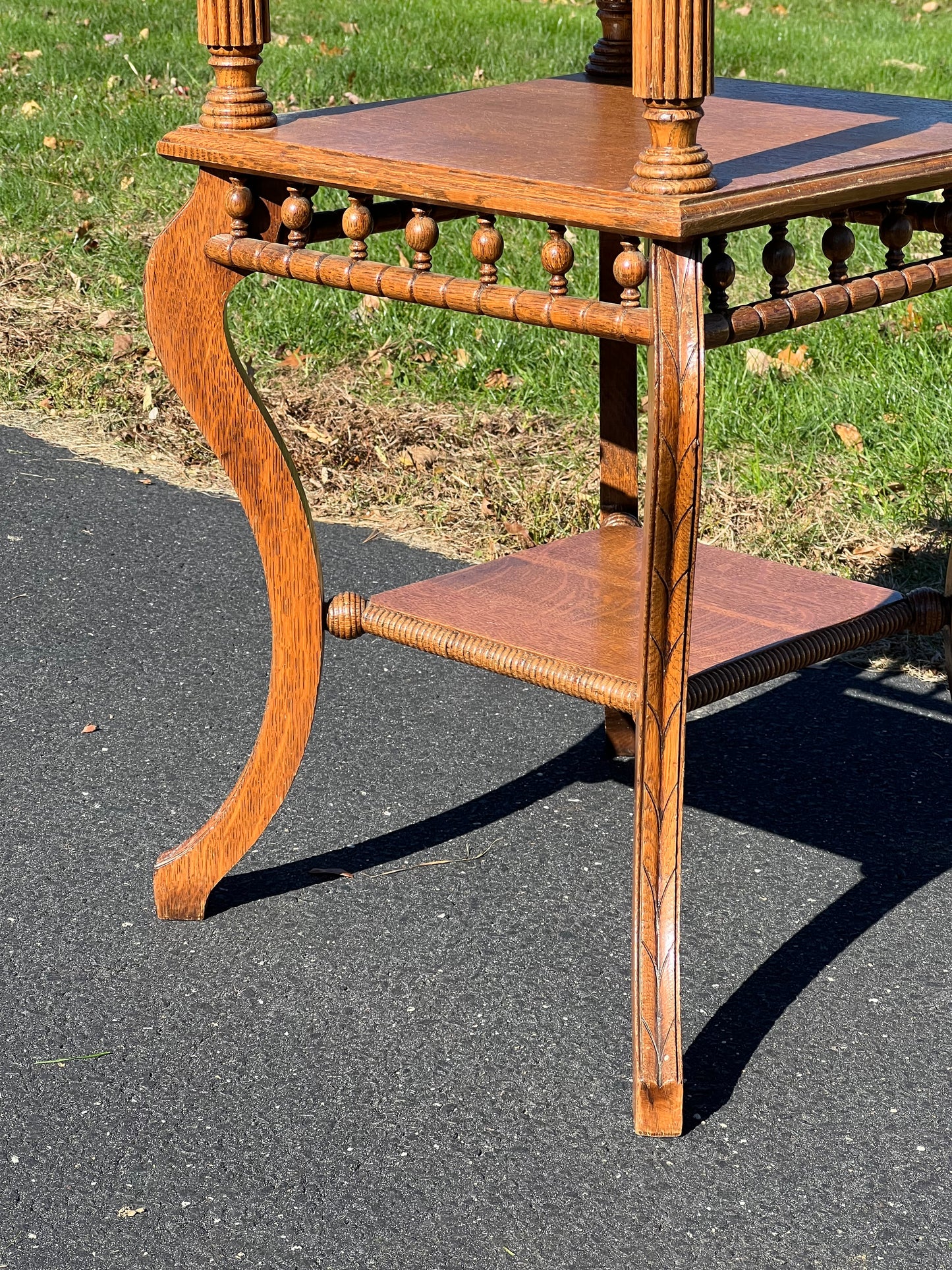 Antique Victorian Oak Three Tier Lamp Stand