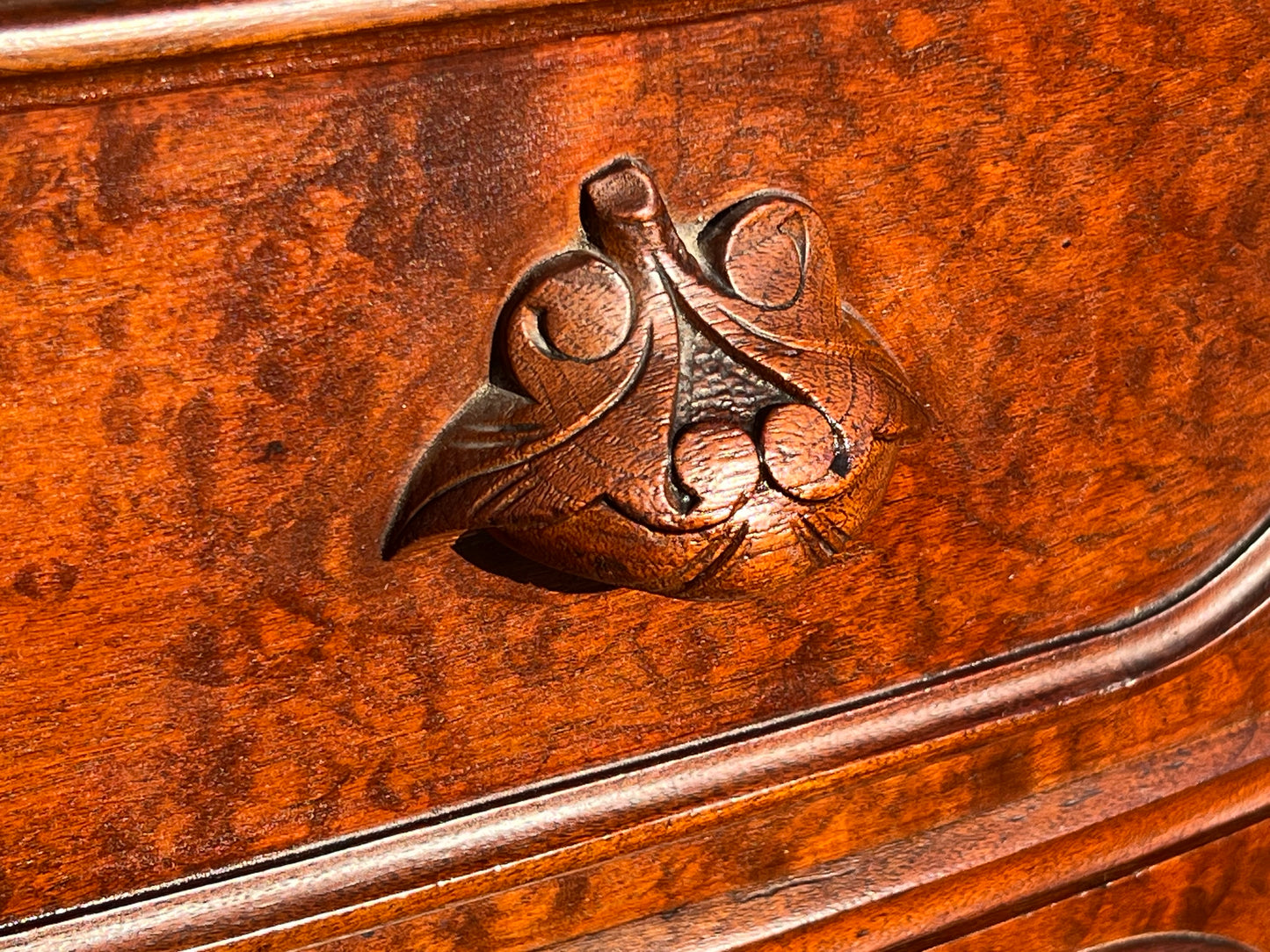 Antique Victorian Curly Walnut Bow Front Three Drawer Chest c. 1870