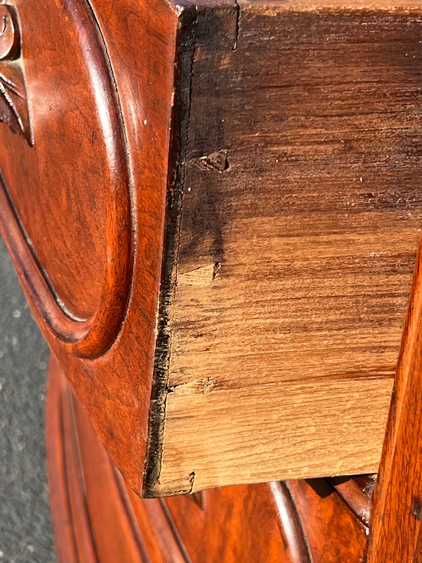 Antique Victorian Curly Walnut Bow Front Three Drawer Chest c. 1870