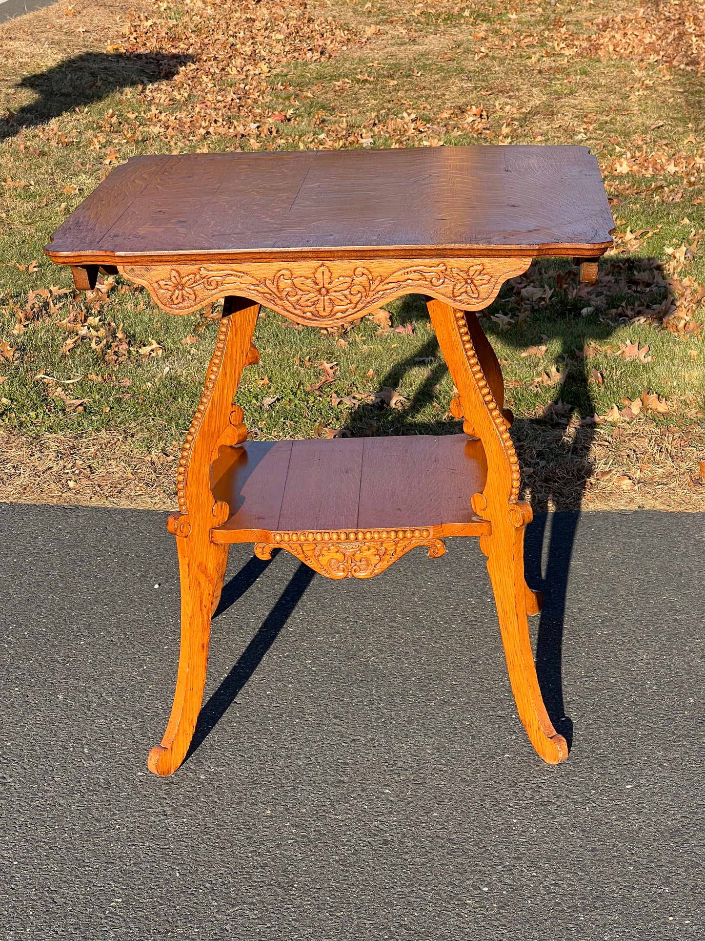 Antique Victorian Carved Tiger Oak End Table c. Late 1800s