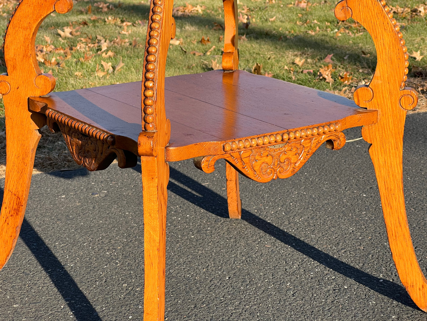 Antique Victorian Carved Tiger Oak End Table c. Late 1800s