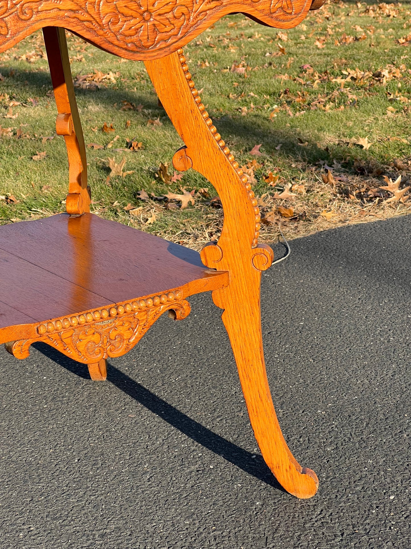 Antique Victorian Carved Tiger Oak End Table c. Late 1800s