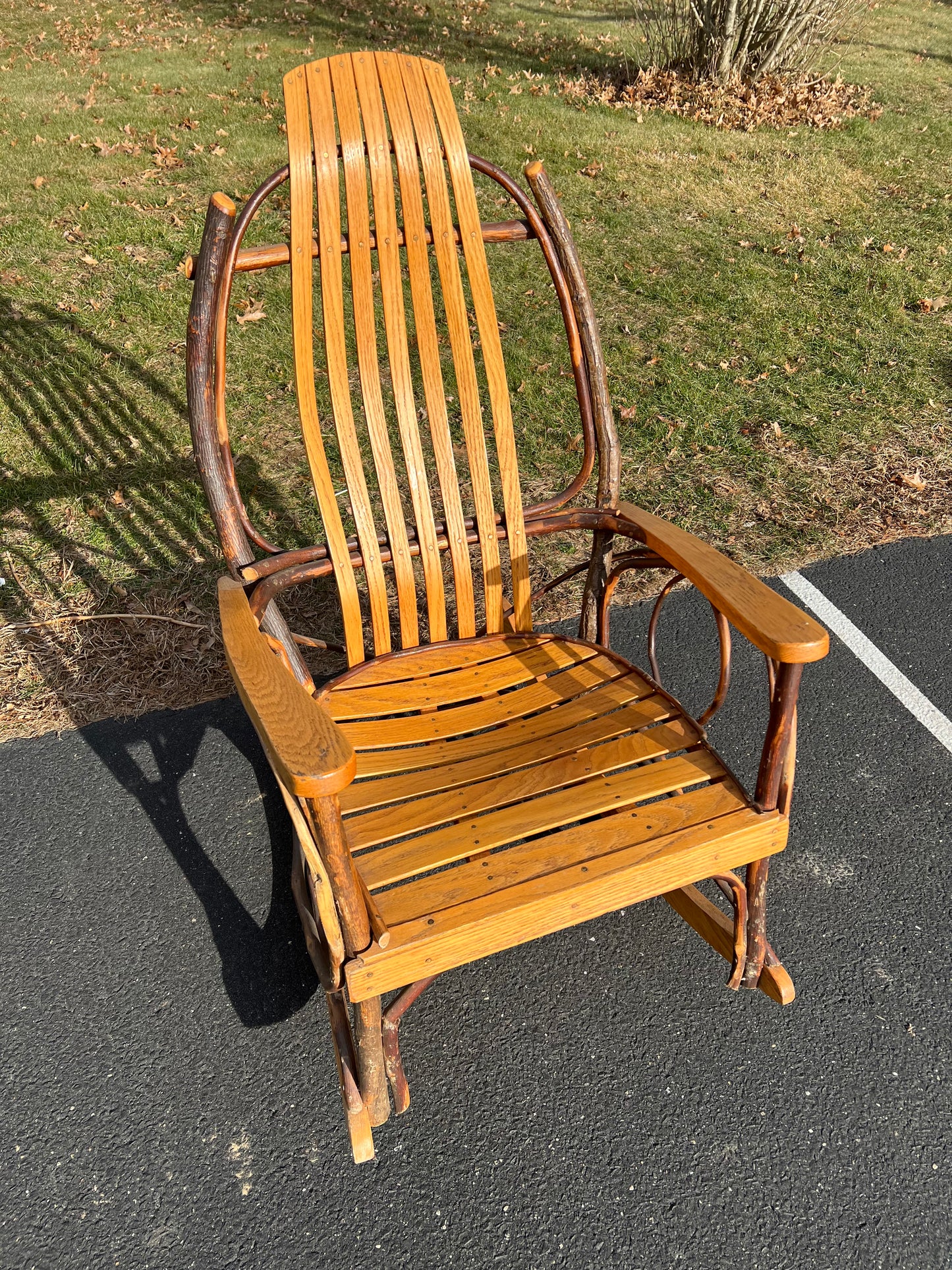 Vintage Amish Style Oak and Hickory Bent Wood Adirondack Rocker