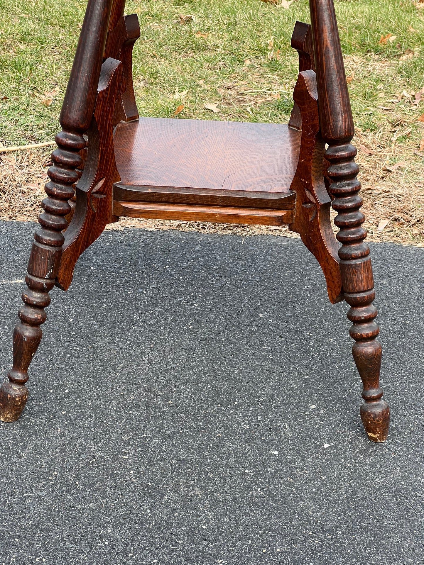 Antique Victorian Tiger Oak Two Tiered Lamp Stand