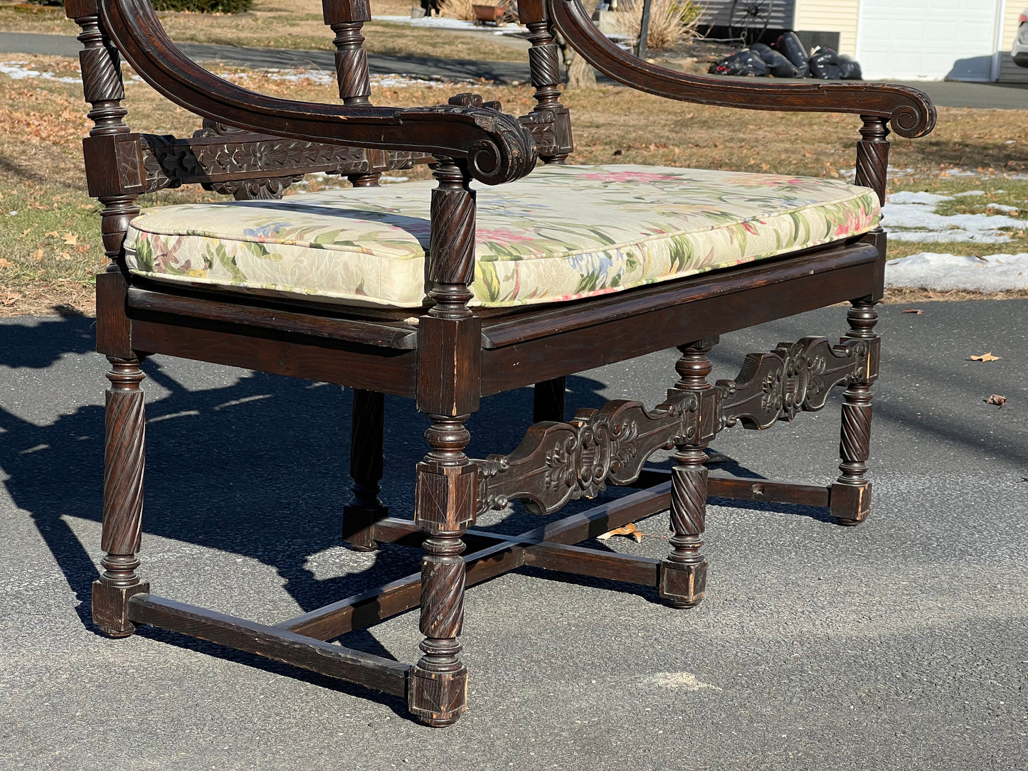 Great 19th Century Antique Renaissance Revival Carved Oak Settee