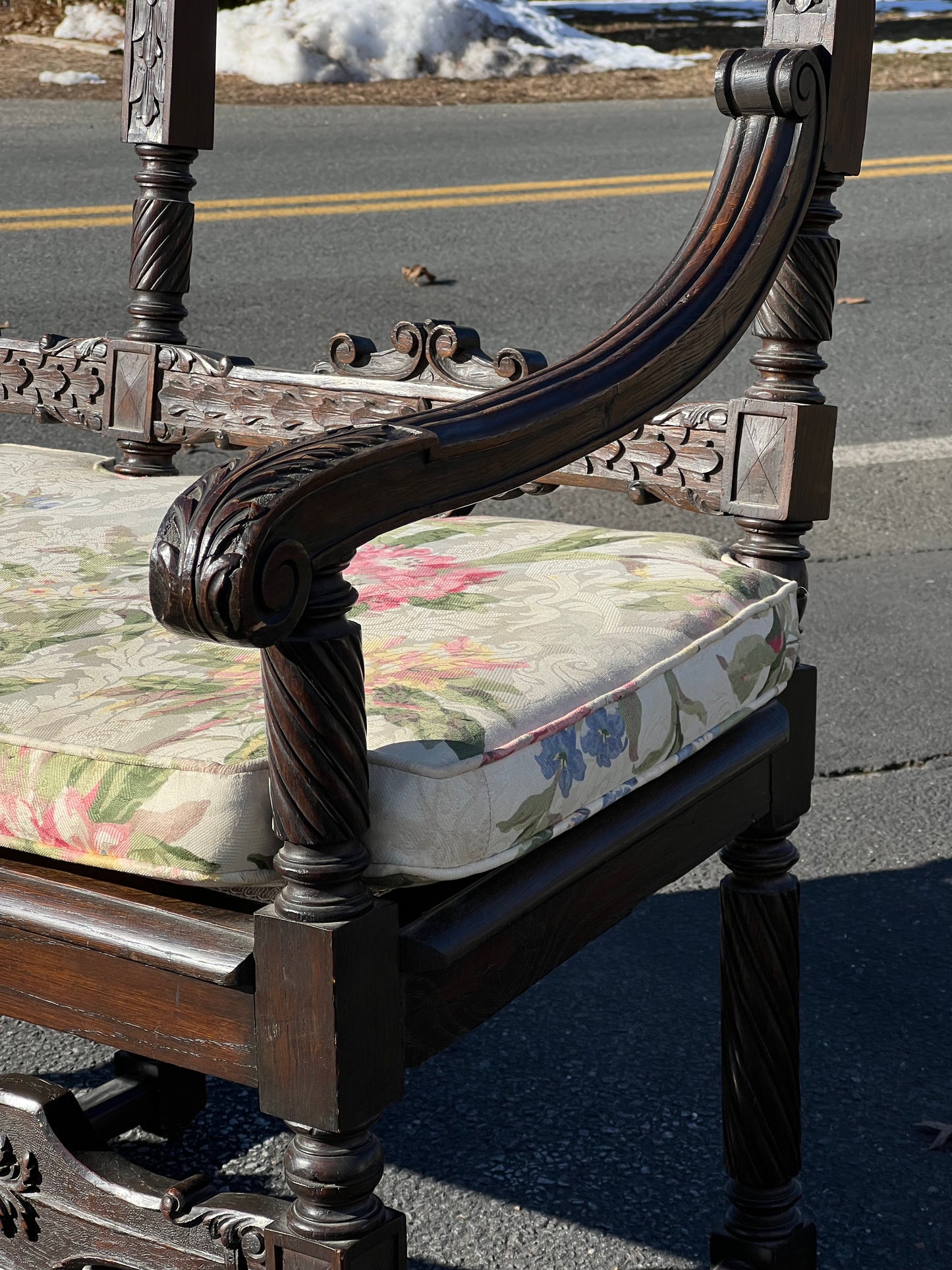 Great 19th Century Antique Renaissance Revival Carved Oak Settee