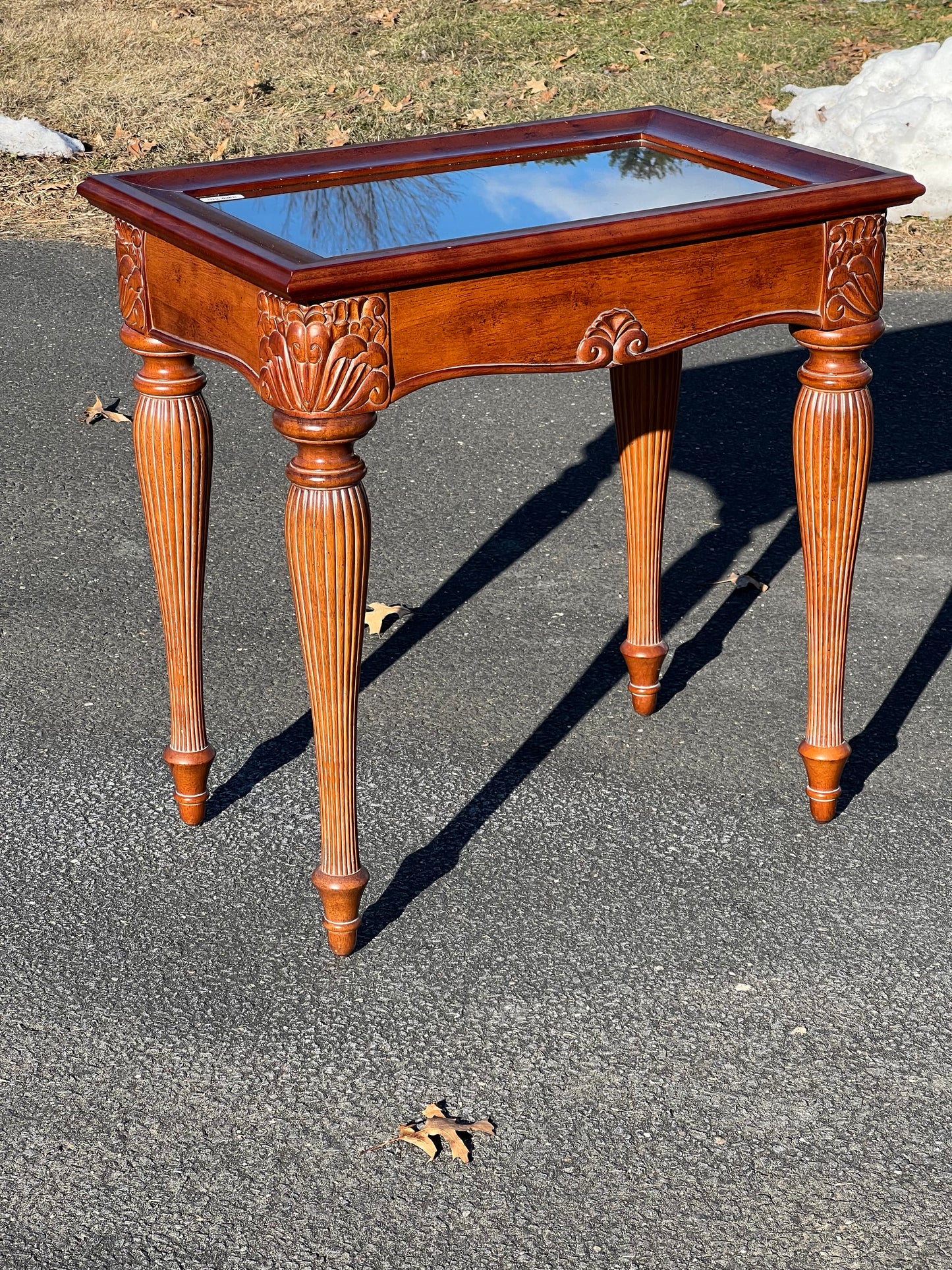 Vintage French Style End Table with Glass Showcase