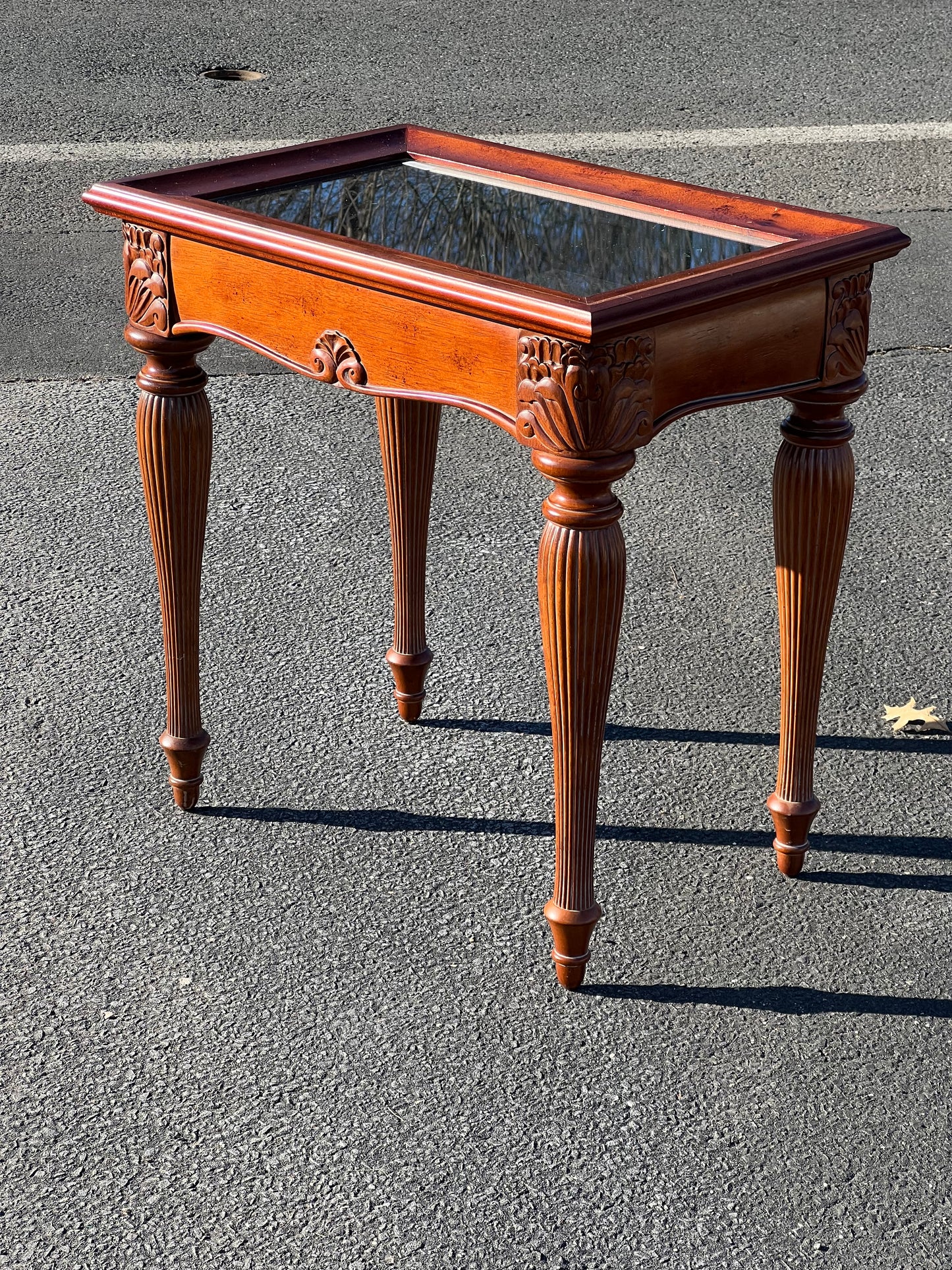 Vintage French Style End Table with Glass Showcase