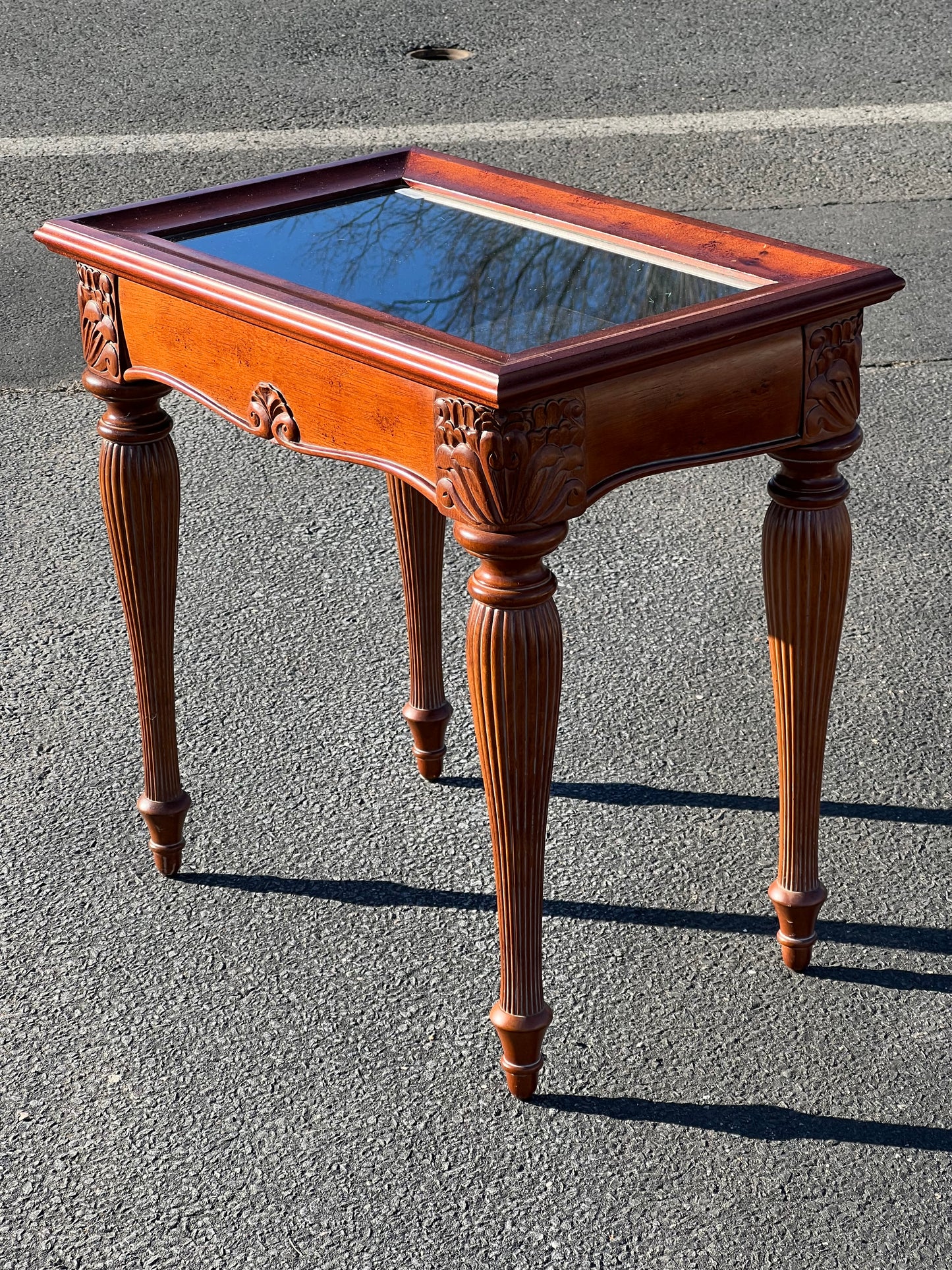 Vintage French Style End Table with Glass Showcase