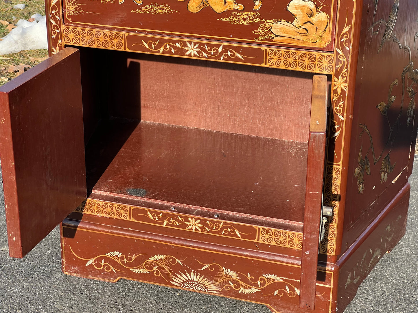 Antique Asian Fall Front Cabinet with Painted Decorations