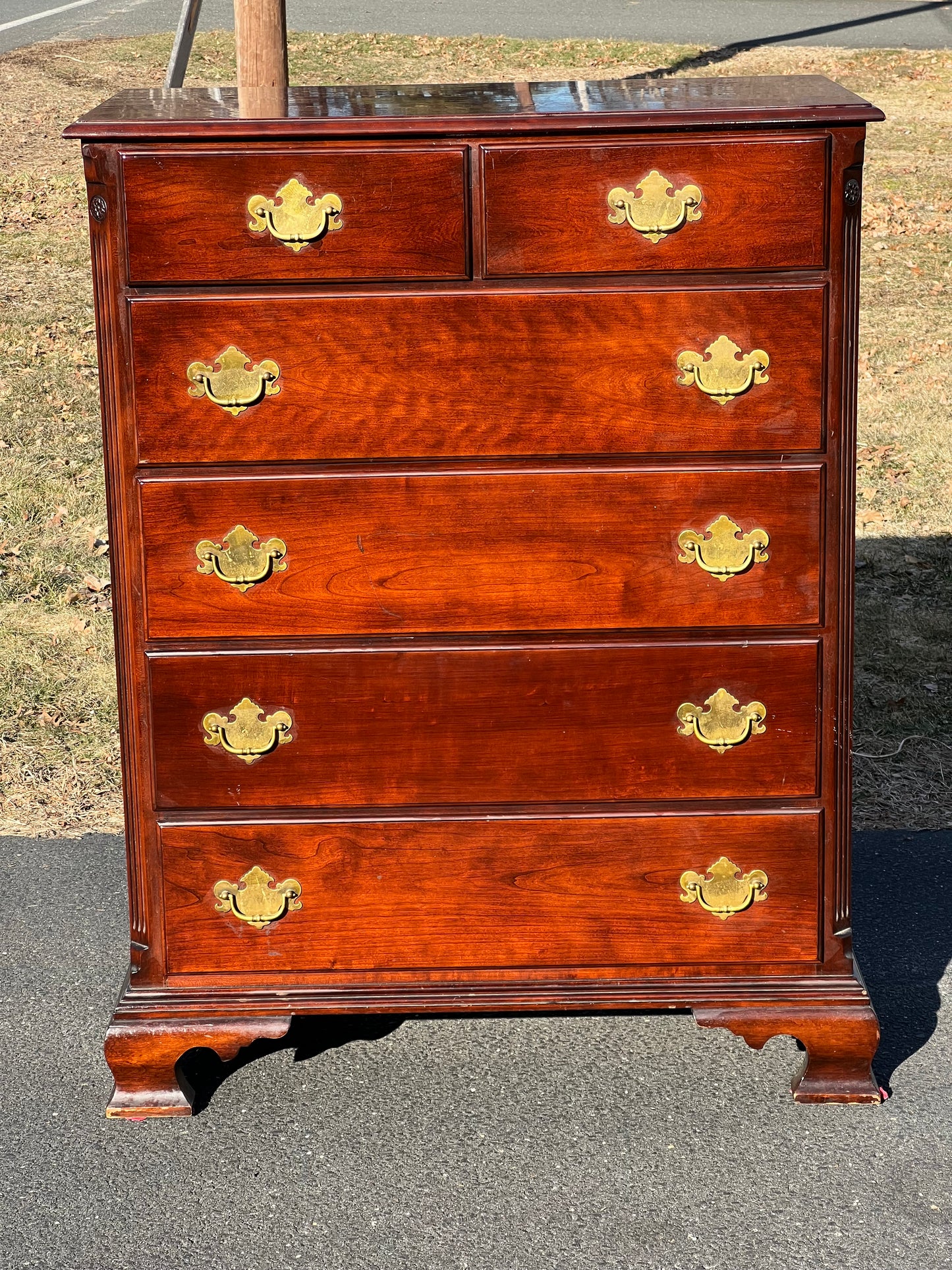 Vintage Solid Cherry Chippendale Style Two Over Four Chest by Statton