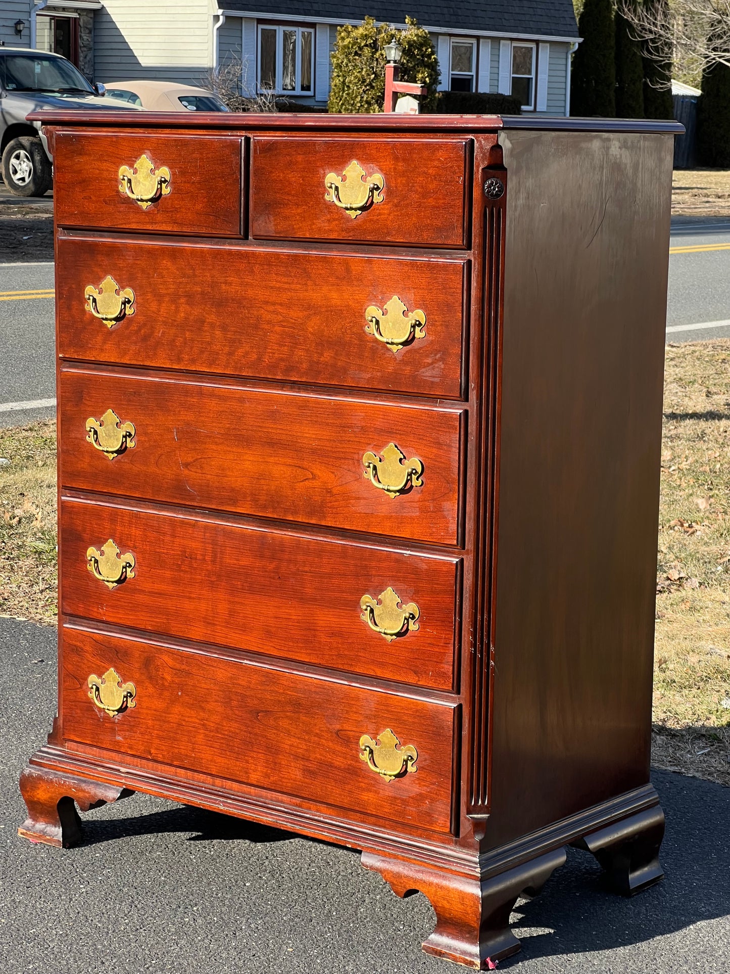 Vintage Solid Cherry Chippendale Style Two Over Four Chest by Statton