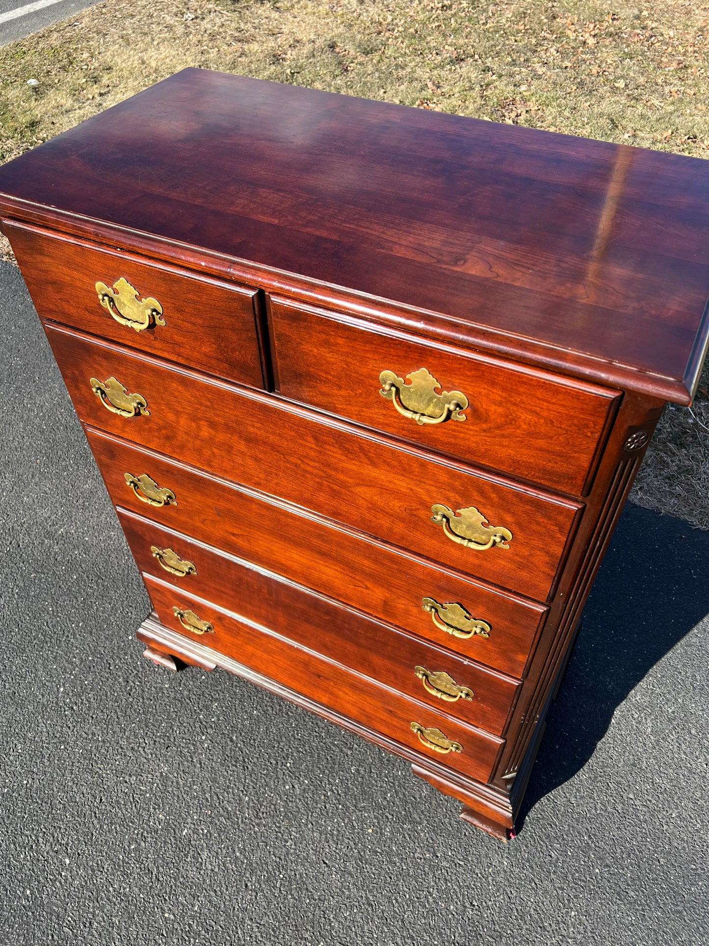 Vintage Solid Cherry Chippendale Style Two Over Four Chest by Statton