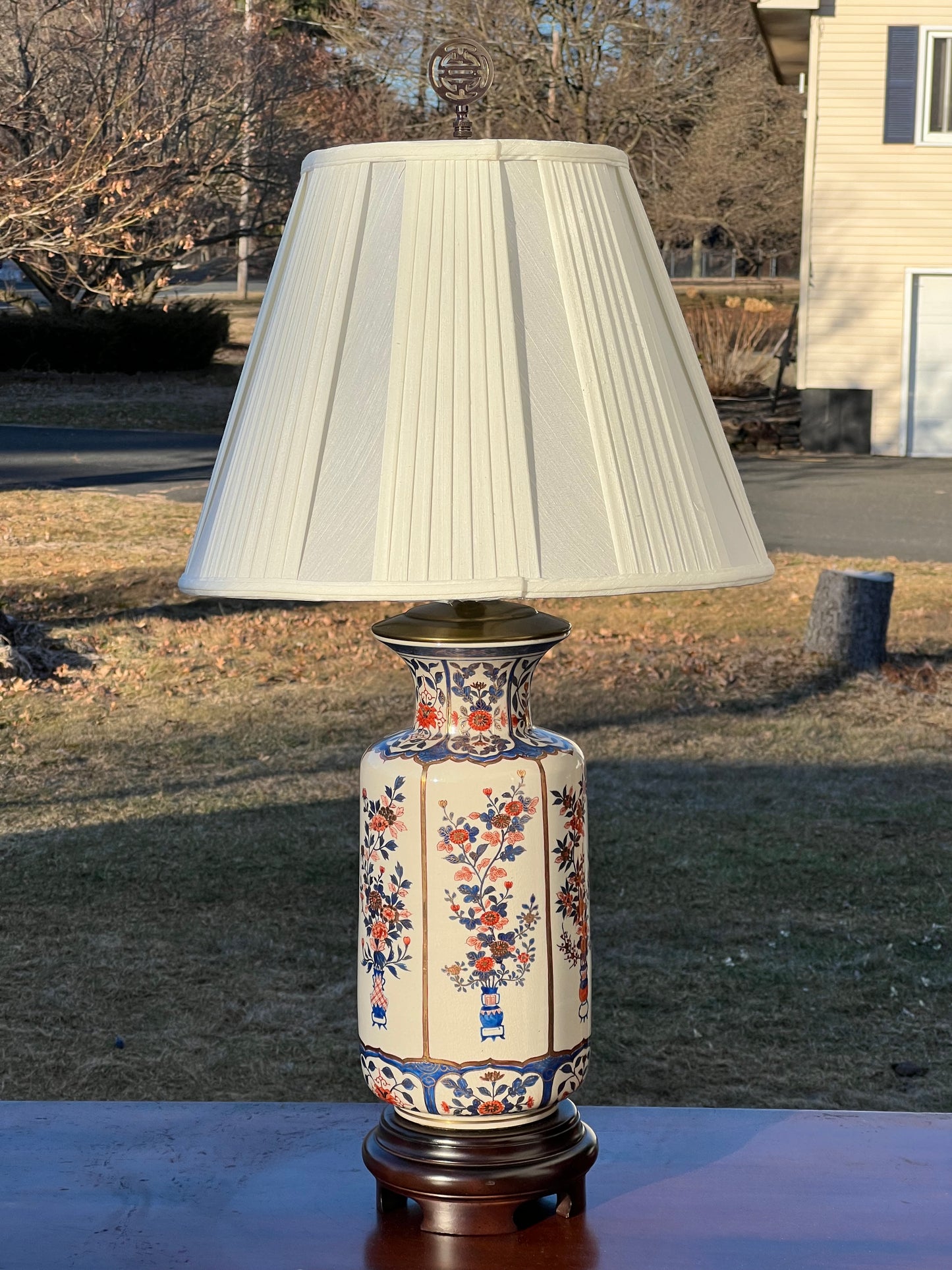 Vintage Asian Porcelain Urn Lamp and Shade