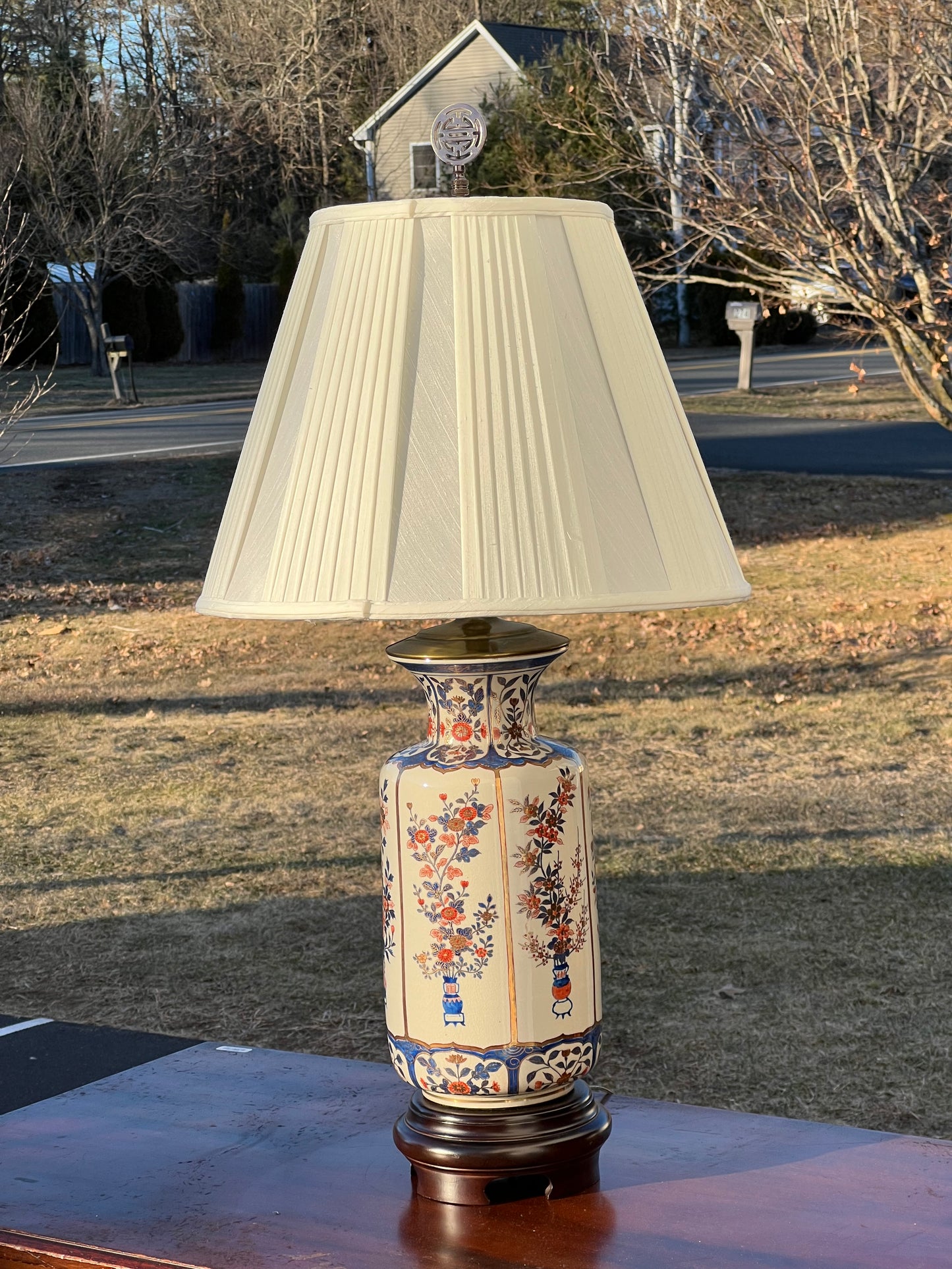 Vintage Asian Porcelain Urn Lamp and Shade