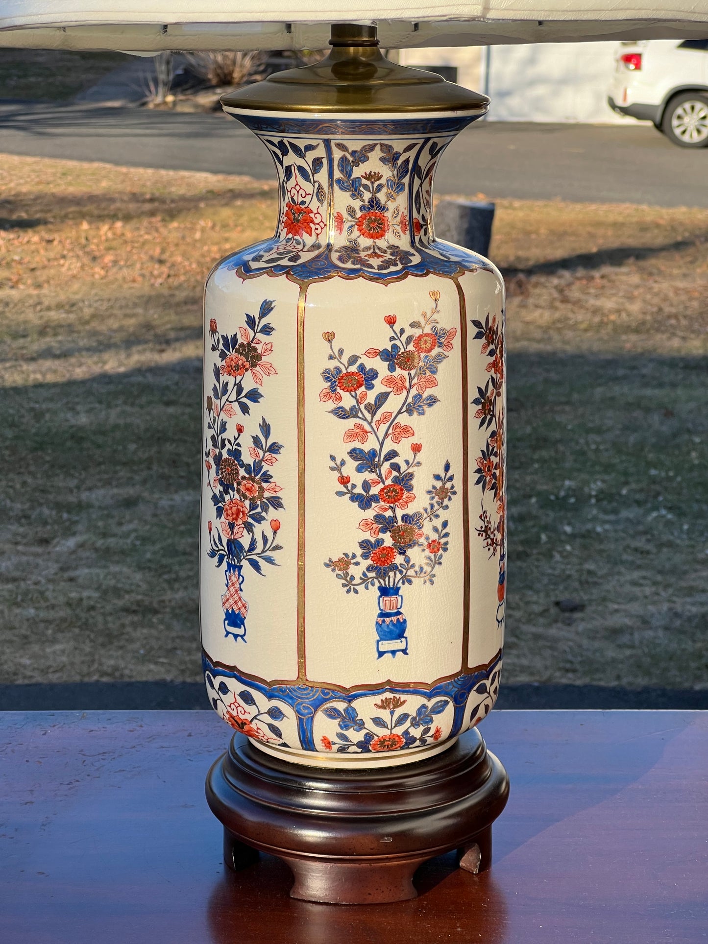 Vintage Asian Porcelain Urn Lamp and Shade