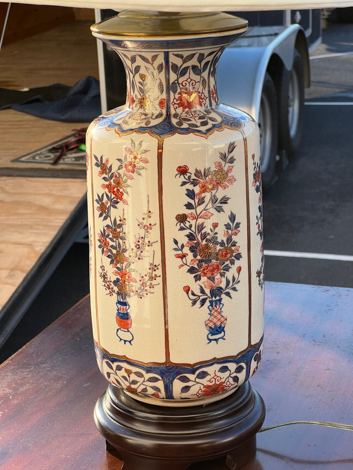 Vintage Asian Porcelain Urn Lamp and Shade