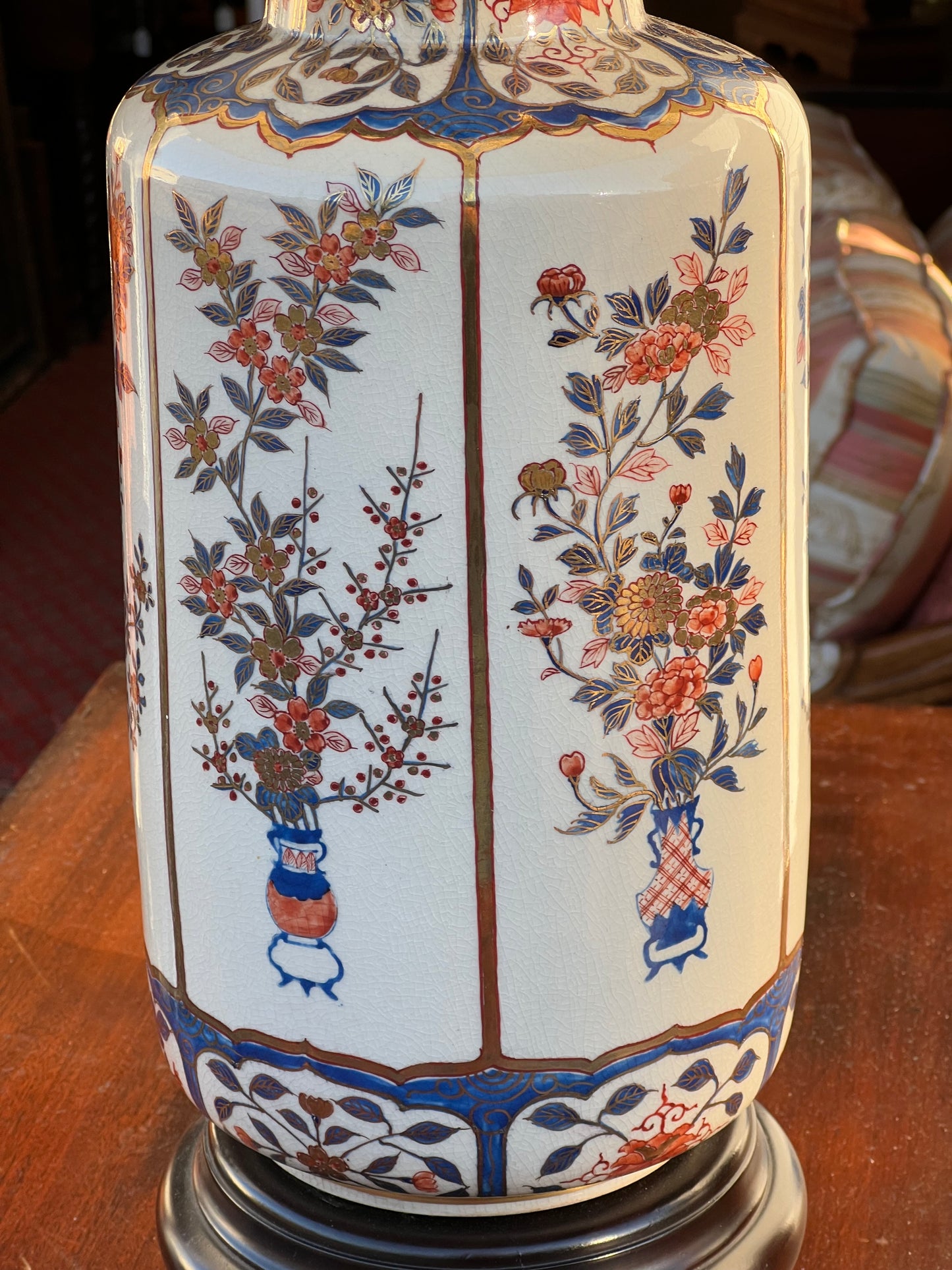 Vintage Asian Porcelain Urn Lamp and Shade