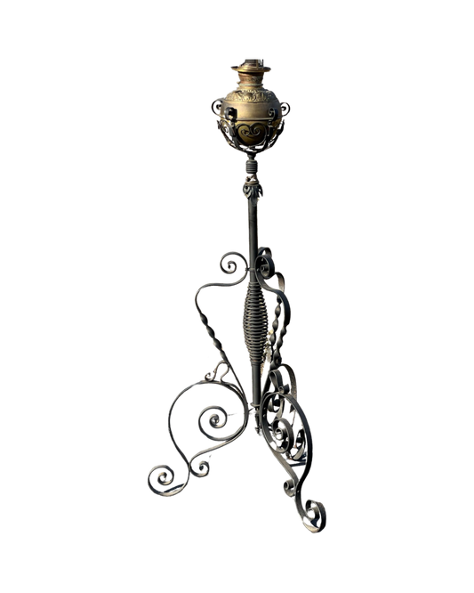 Antique Victorian Wrought Iron Floor Standing Oil Banquet Lamp