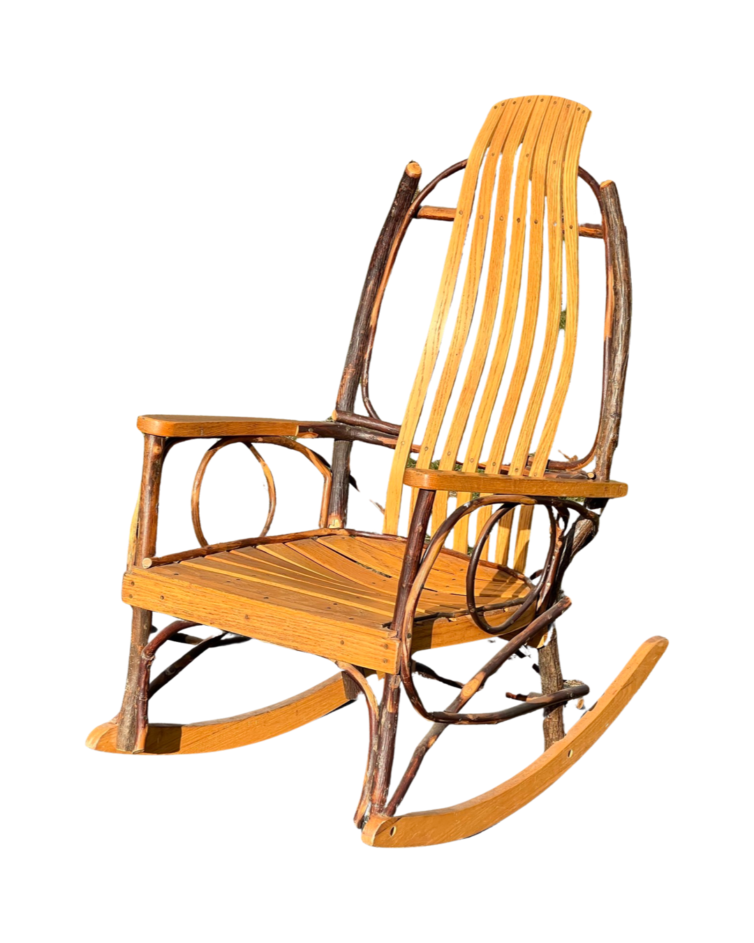 Vintage Amish Style Oak and Hickory Bent Wood Adirondack Rocker