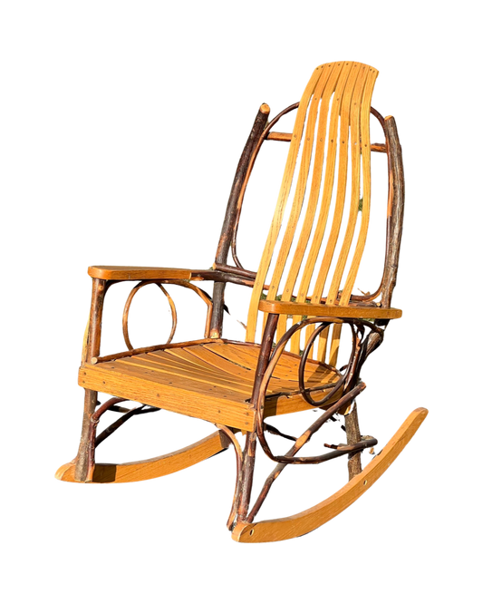 Vintage Amish Style Oak and Hickory Bent Wood Adirondack Rocker