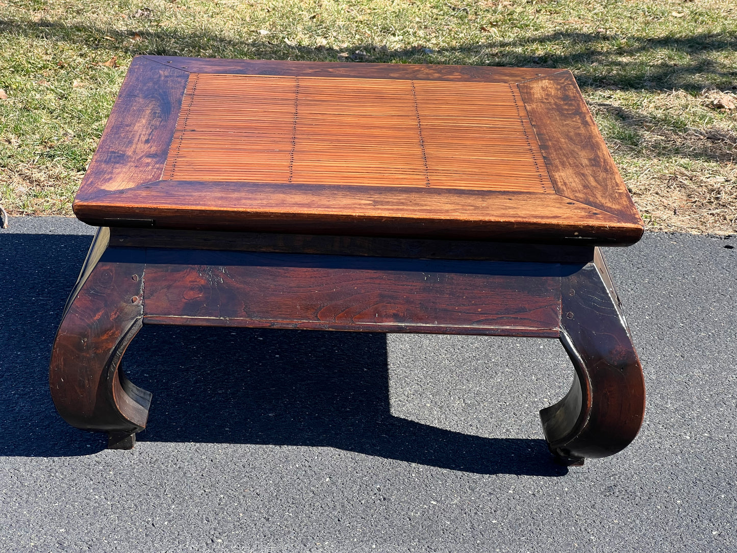 Antique Japanese Walnut and Bamboo Tea Table