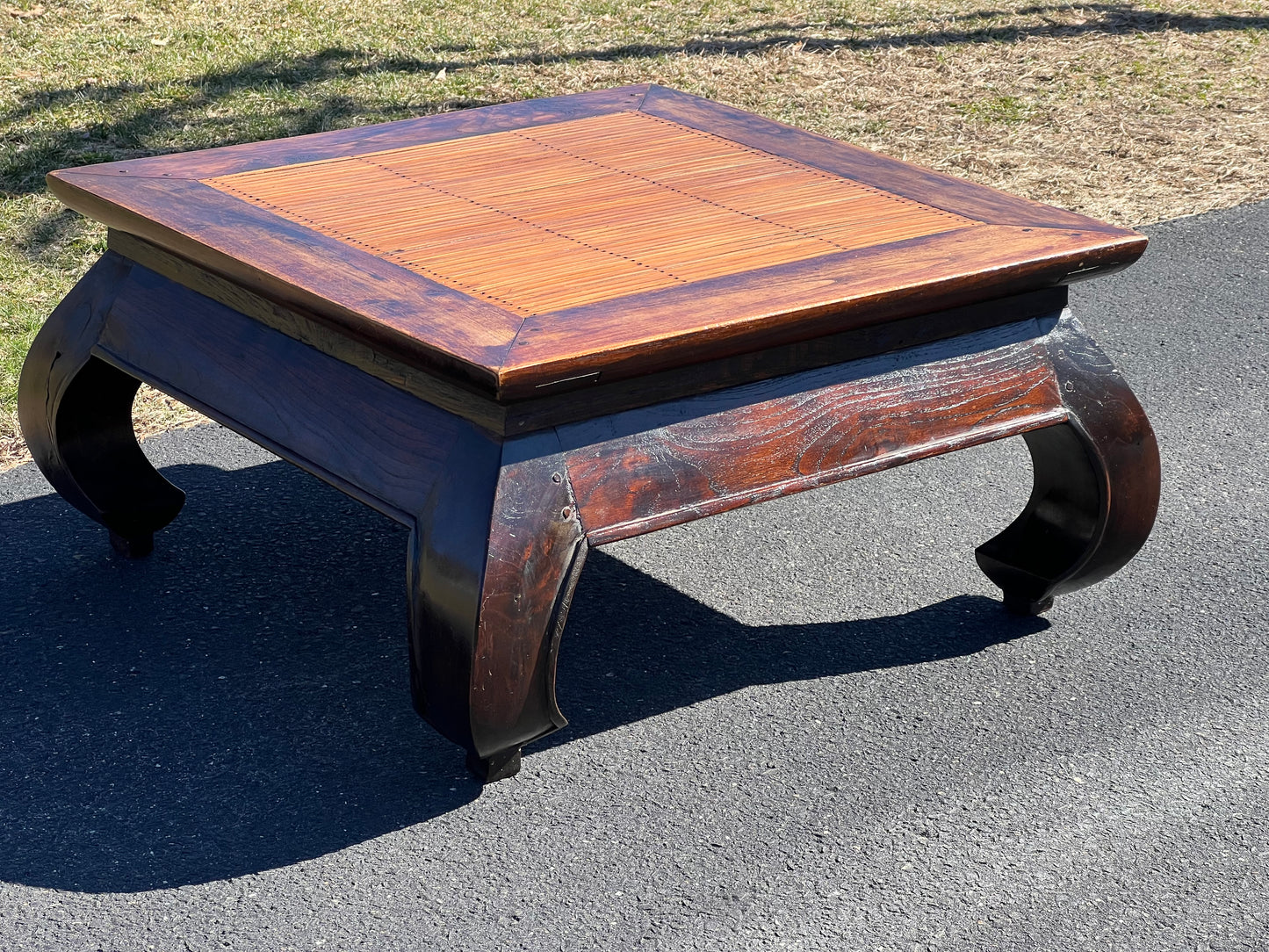 Antique Japanese Walnut and Bamboo Tea Table