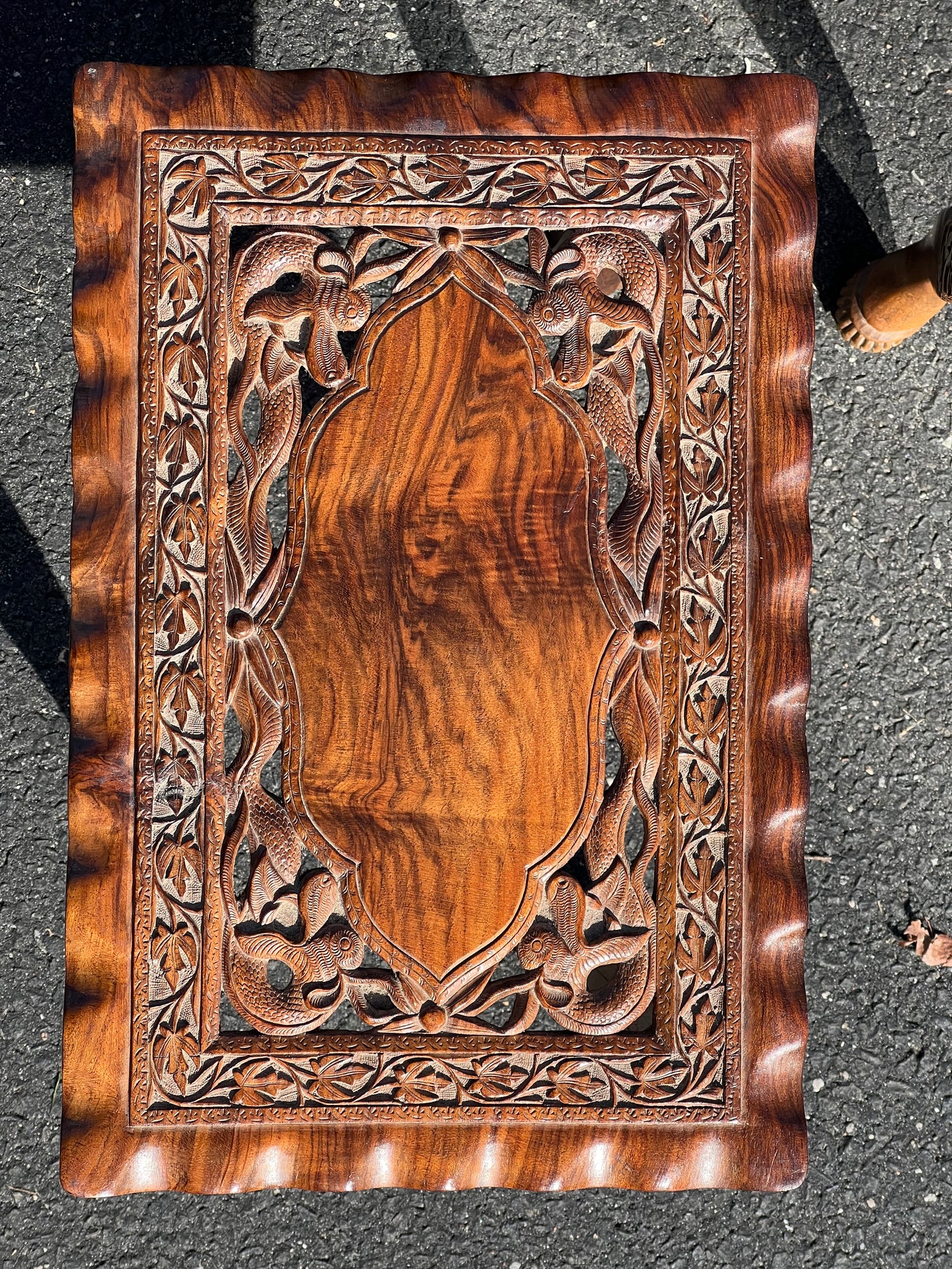 Vintage Hand Carved Asian Fruitwood Nesting Tables