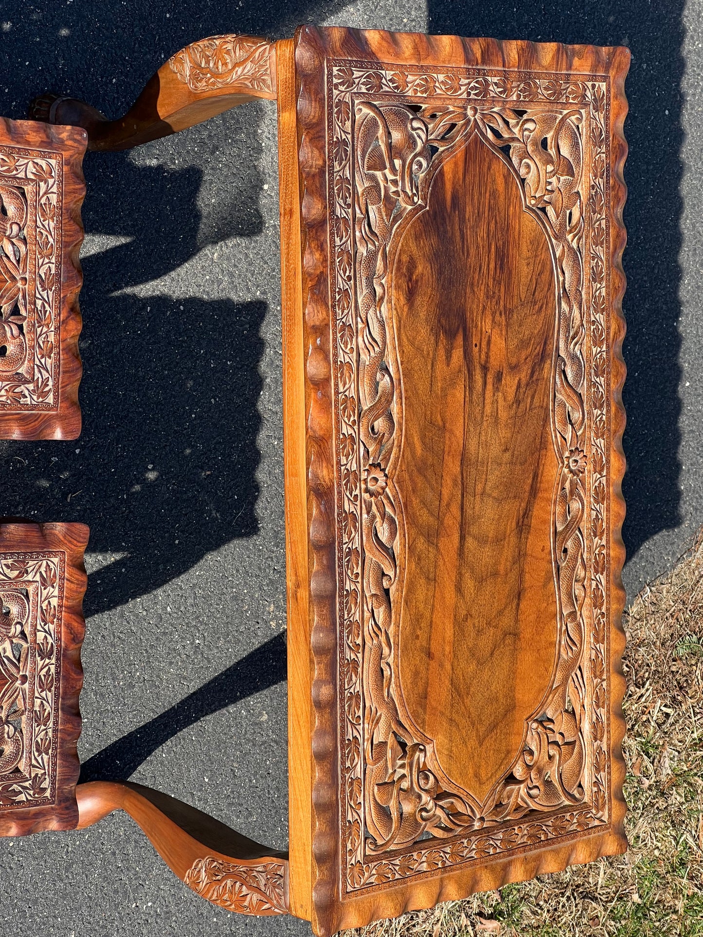 Vintage Hand Carved Asian Fruitwood Nesting Tables