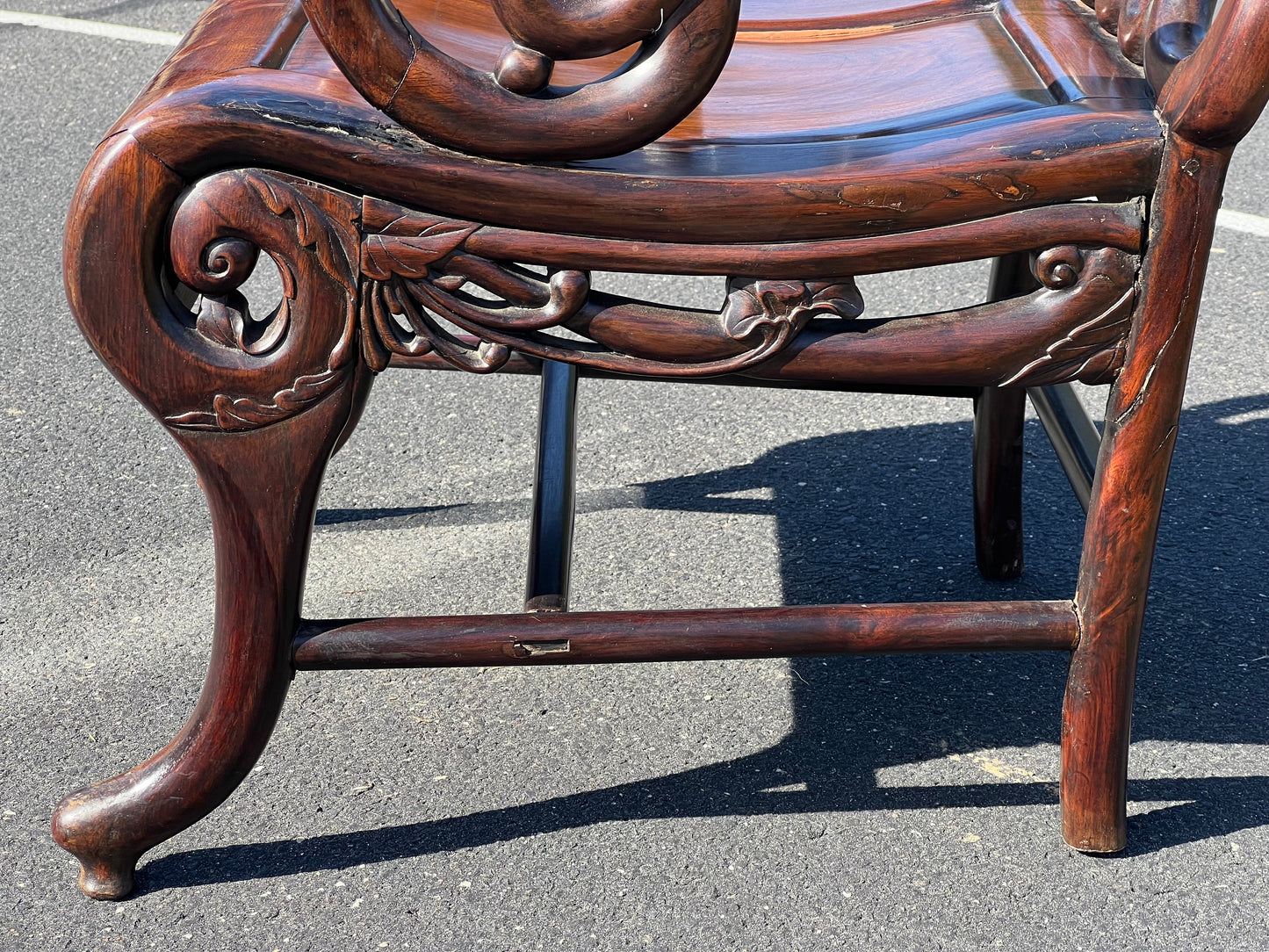 Vintage Chinese Parlor Throne with Inset Marble Splat