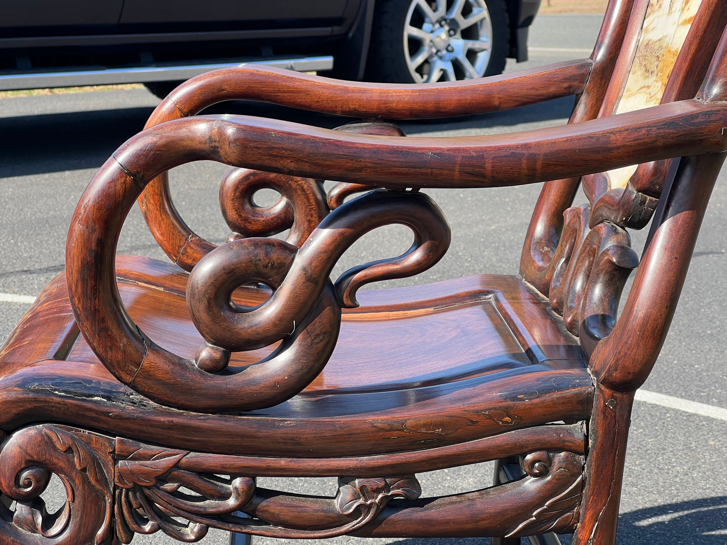 Vintage Chinese Parlor Throne with Inset Marble Splat