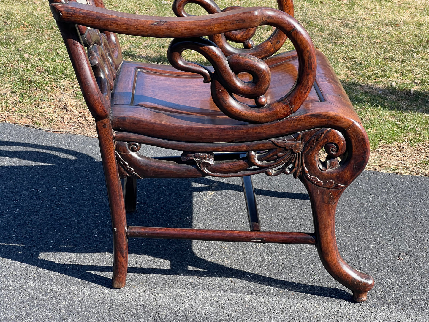 Vintage Chinese Parlor Throne with Inset Marble Splat