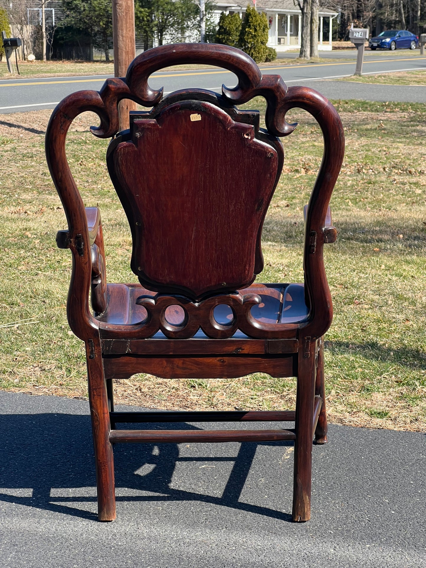 Vintage Chinese Parlor Throne with Inset Marble Splat