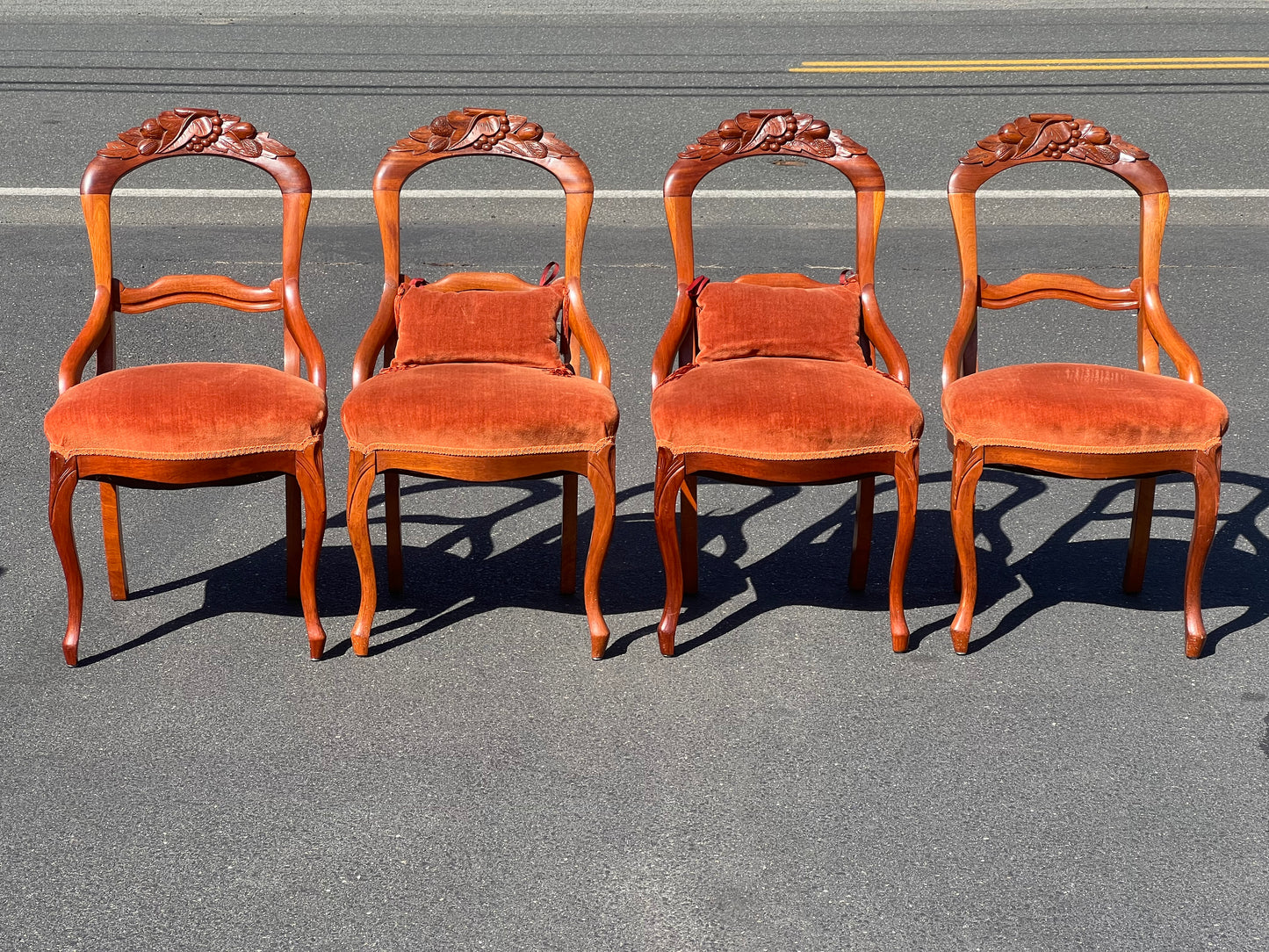 Four Great Mahogany Victorian Side Chairs with Red Upholstered Seats