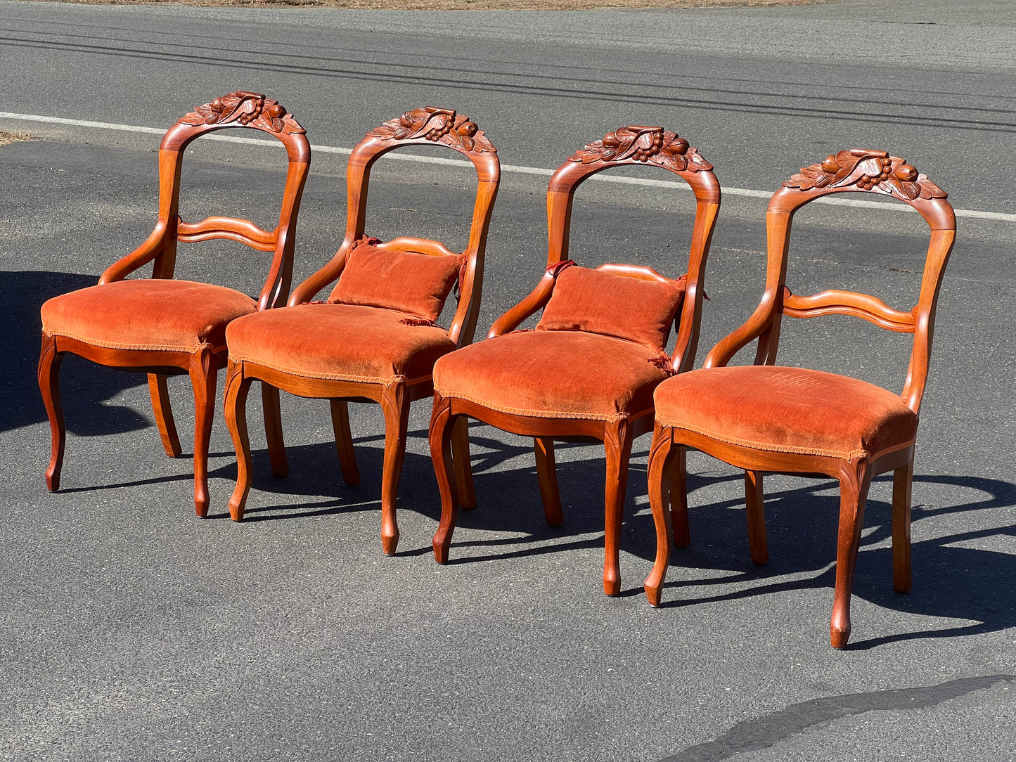 Four Great Mahogany Victorian Side Chairs with Red Upholstered Seats