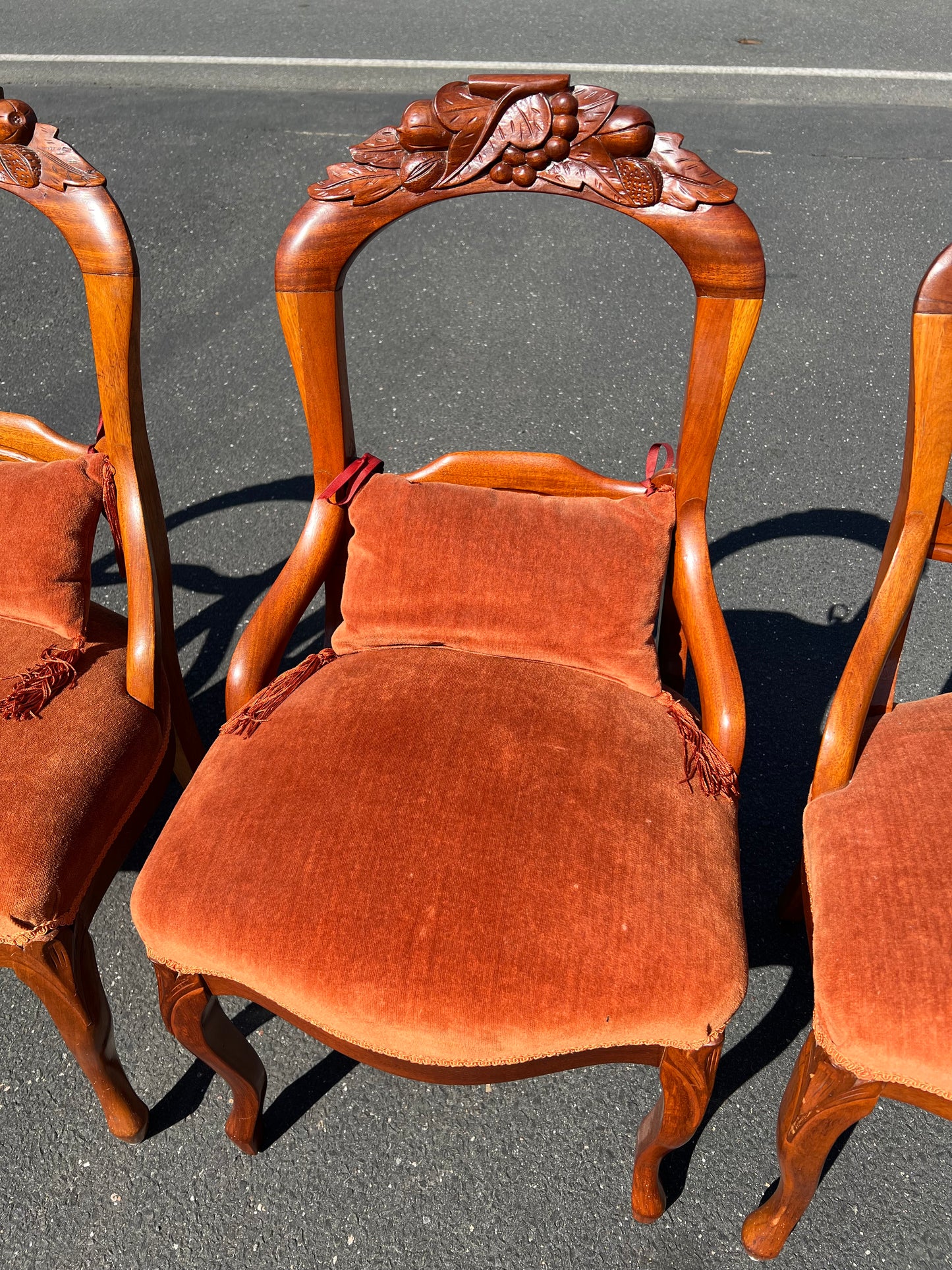 Four Great Mahogany Victorian Side Chairs with Red Upholstered Seats