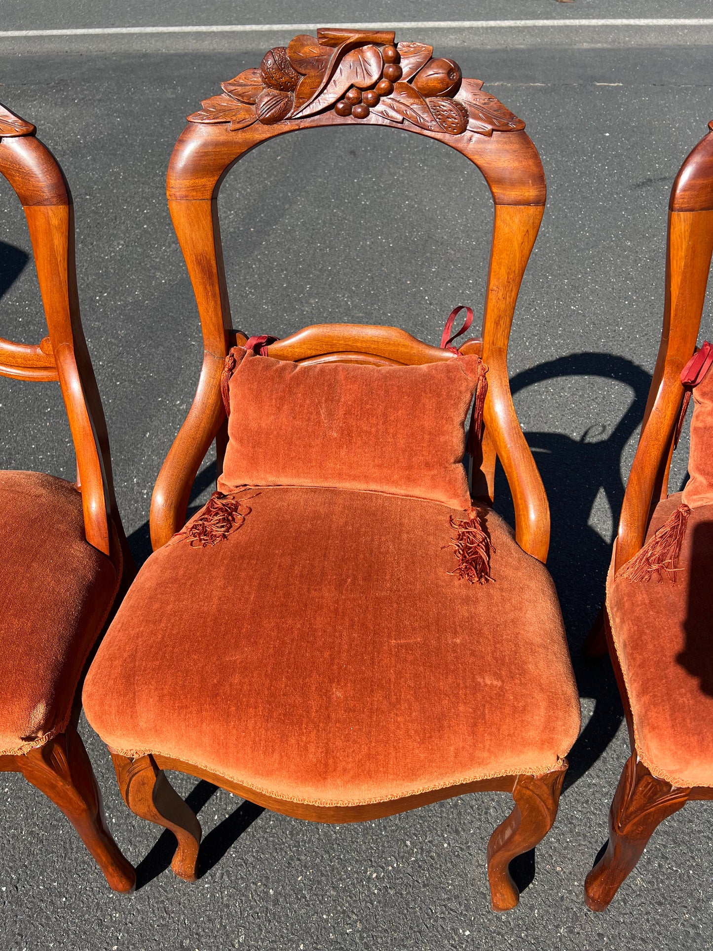 Four Great Mahogany Victorian Side Chairs with Red Upholstered Seats