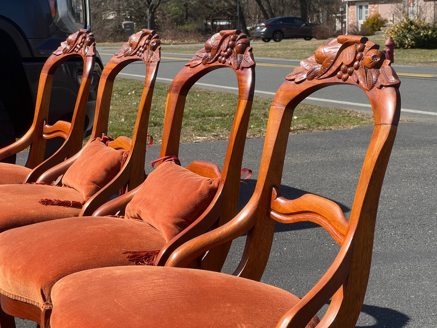 Four Great Mahogany Victorian Side Chairs with Red Upholstered Seats