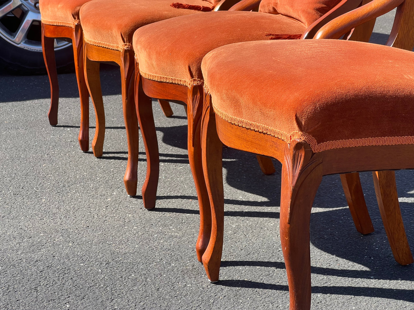 Four Great Mahogany Victorian Side Chairs with Red Upholstered Seats