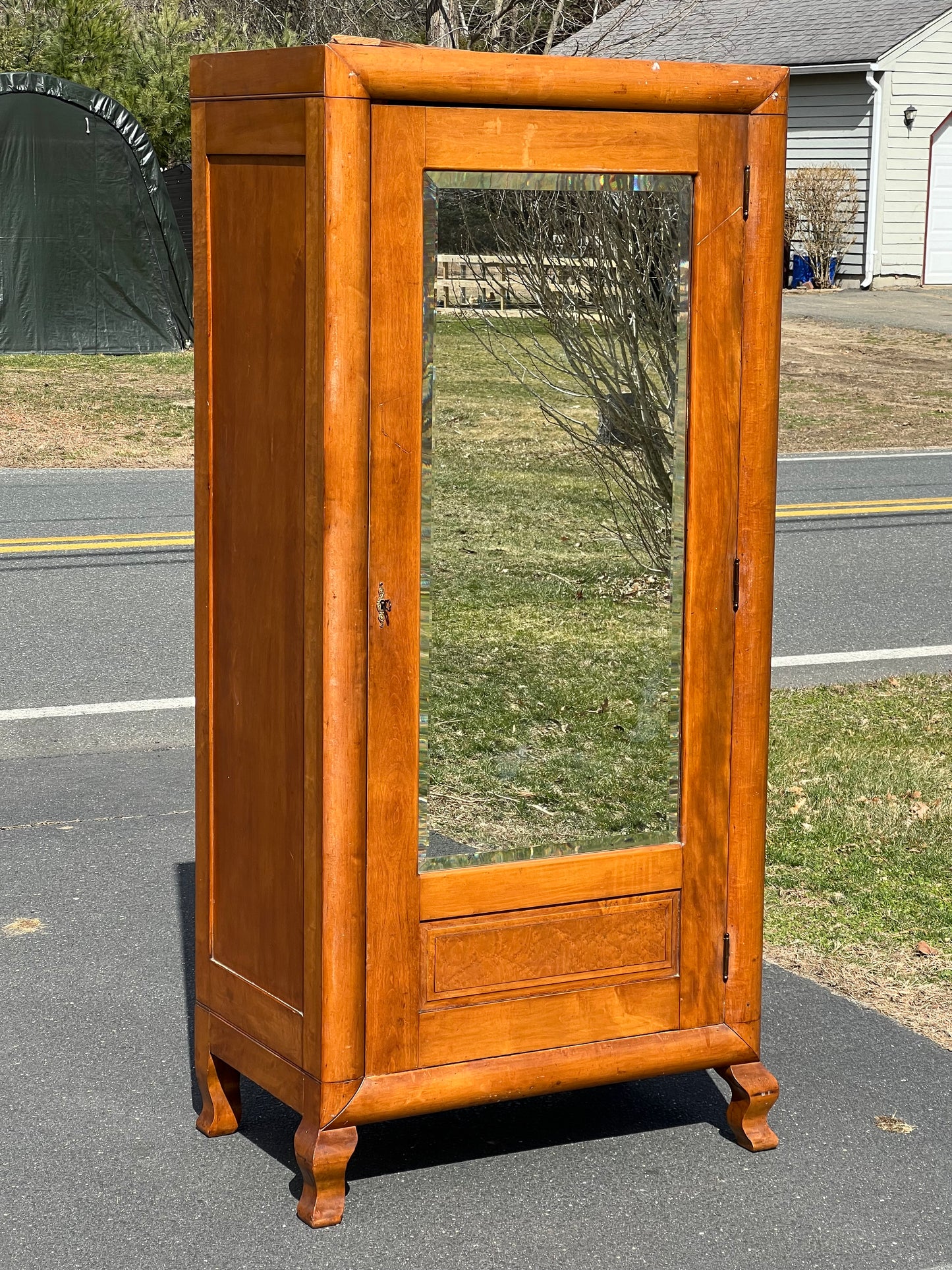 Vintage Maple Arts and Crafts Style Armoire with Birdseye Maple Raised Panel