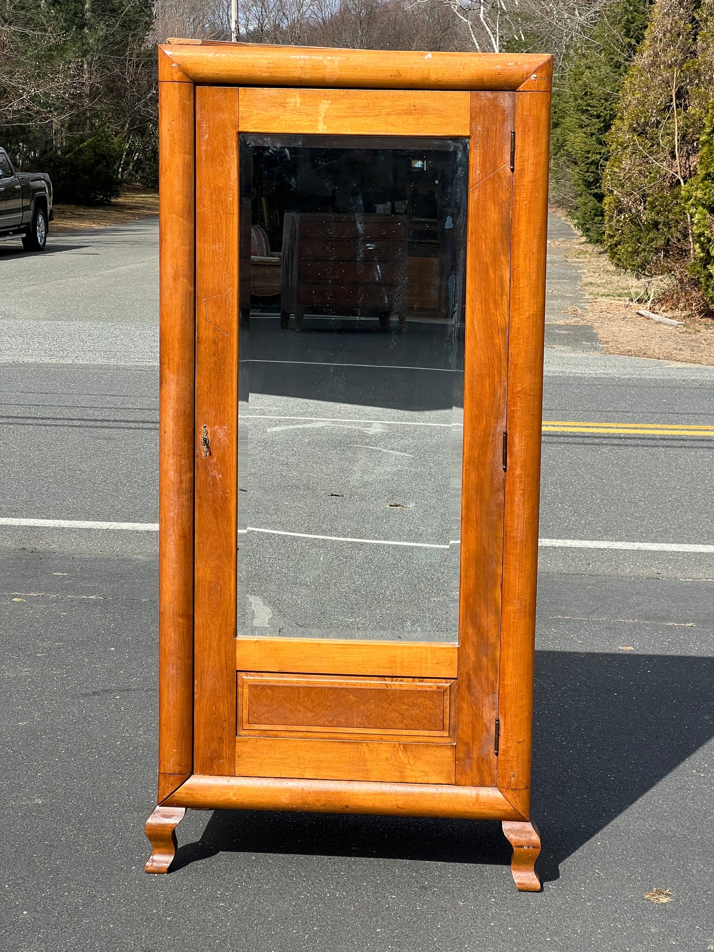 Vintage Maple Arts and Crafts Style Armoire with Birdseye Maple Raised Panel