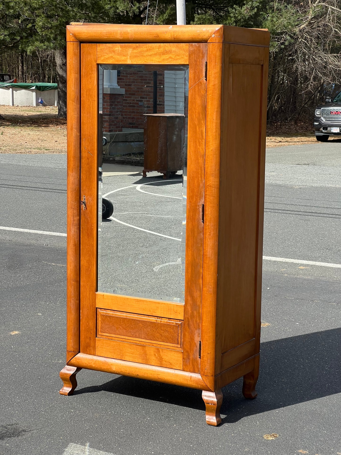 Vintage Maple Arts and Crafts Style Armoire with Birdseye Maple Raised Panel