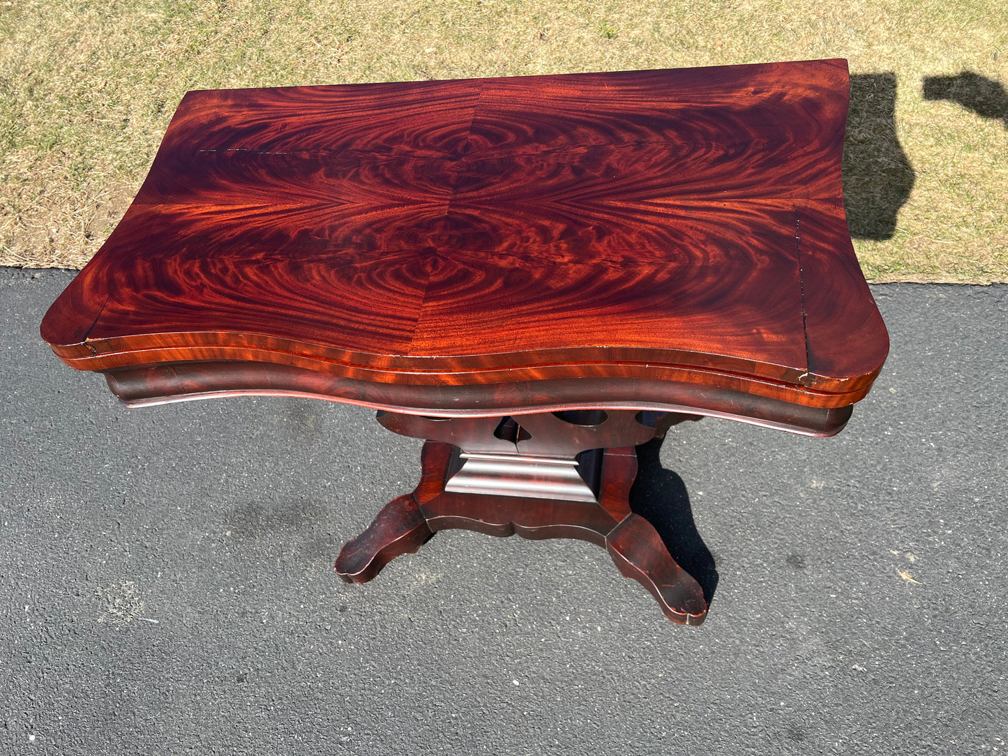 Antique American Empire Flame Mahogany Game Table c. 1840