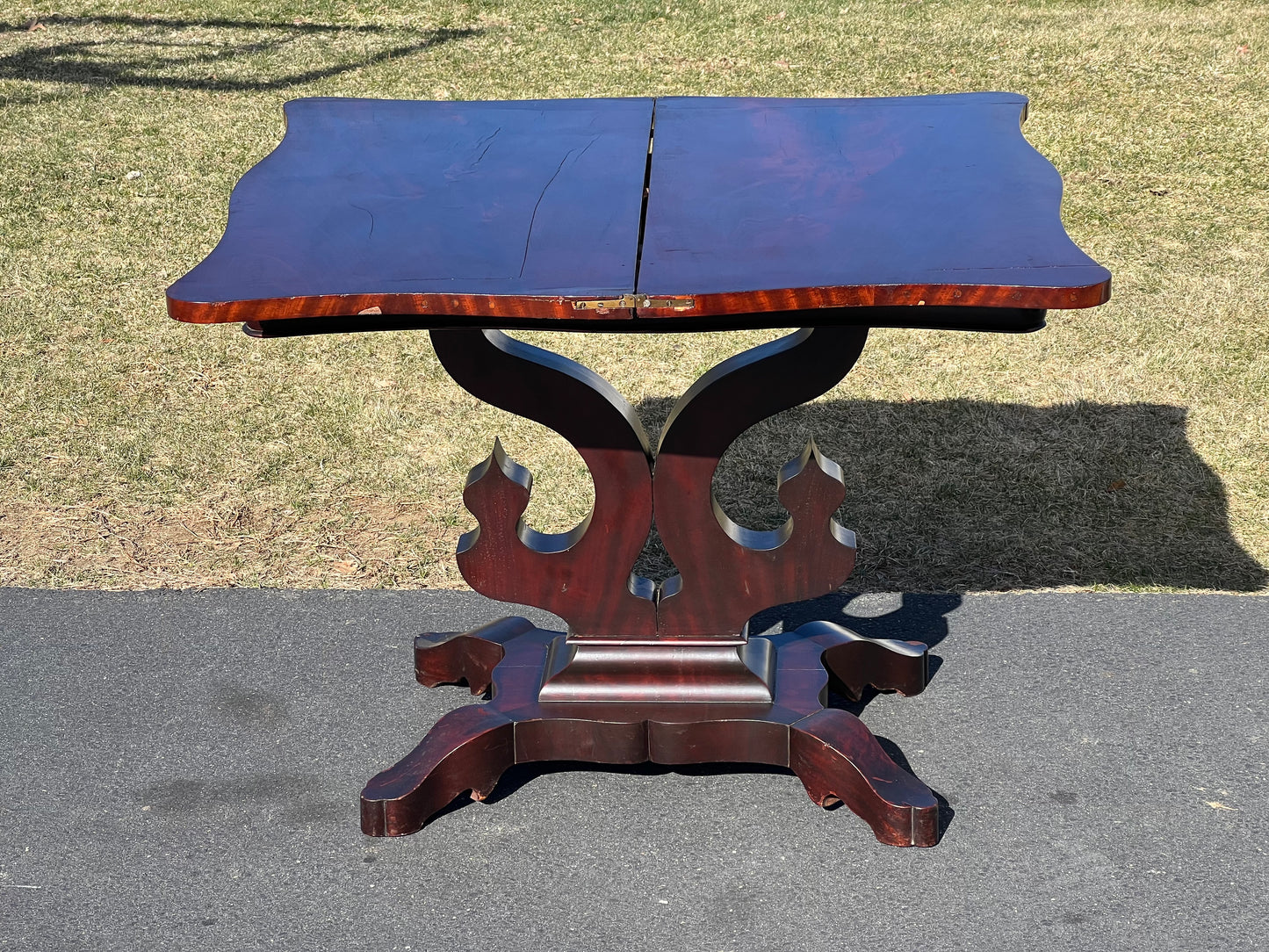 Antique American Empire Flame Mahogany Game Table c. 1840