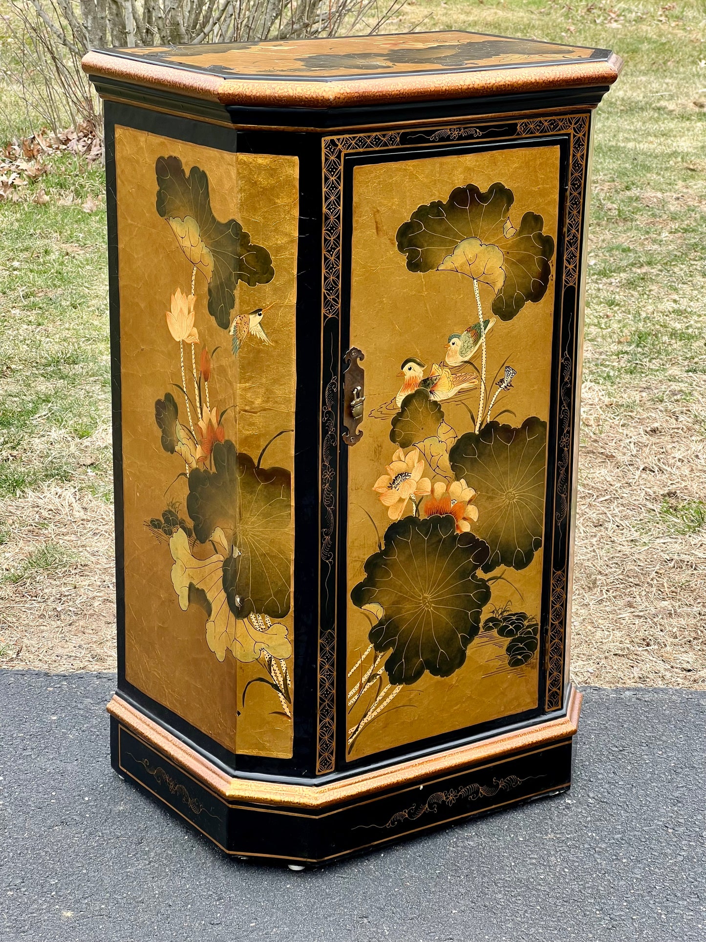 Vintage Asian Black Lacquer and Gold Cabinet