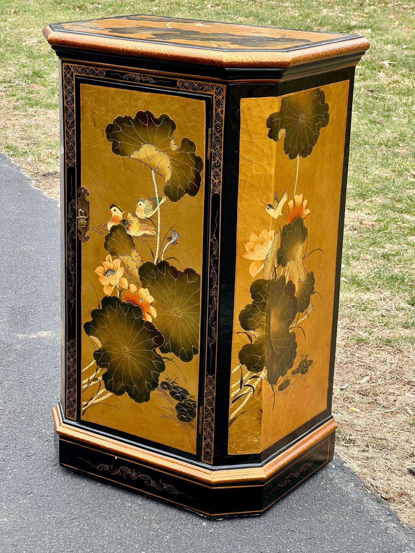 Vintage Asian Black Lacquer and Gold Cabinet