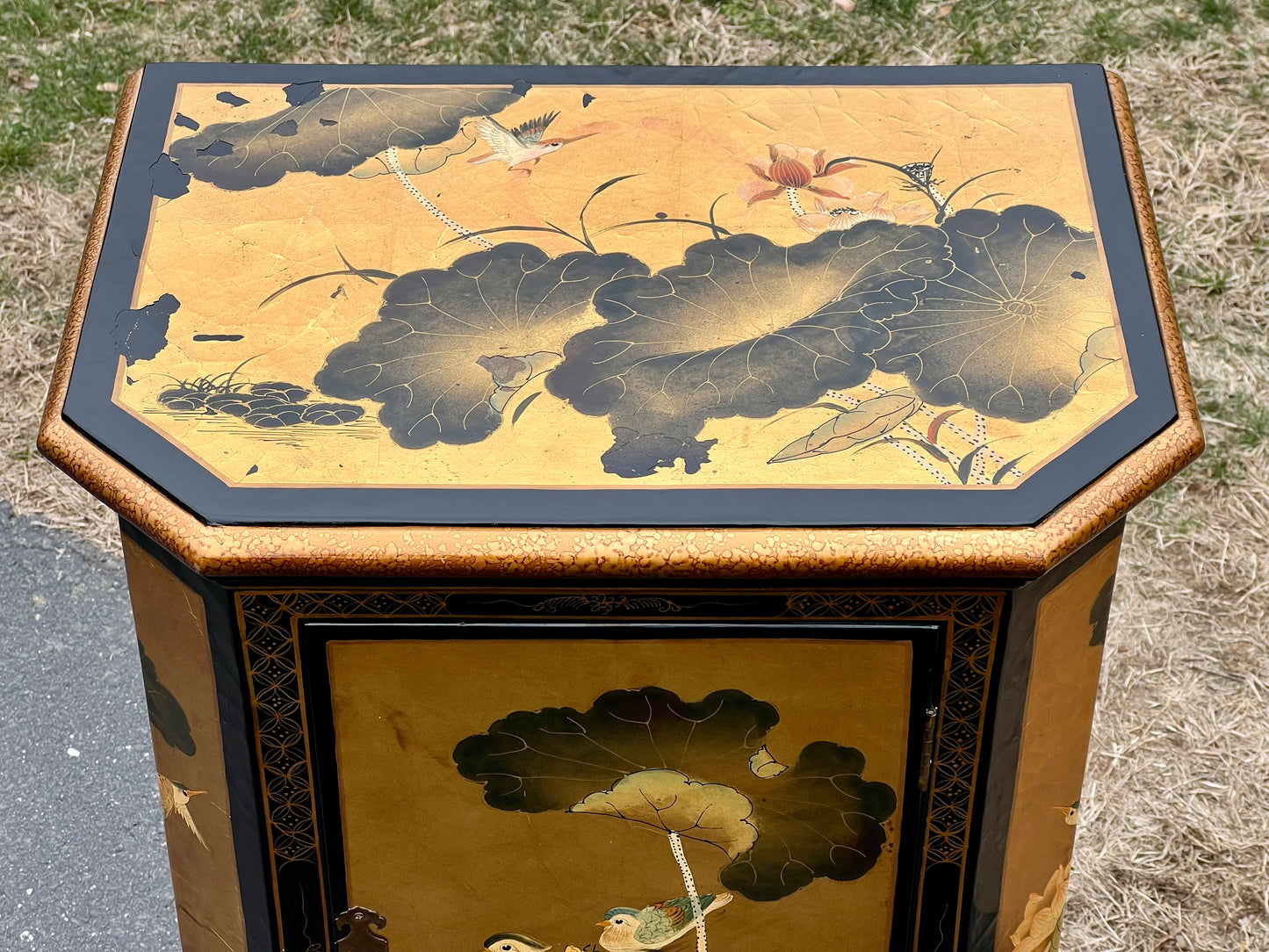 Vintage Asian Black Lacquer and Gold Cabinet